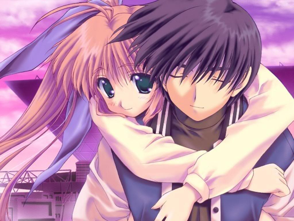 Love Kiss Of Cute Anime Couple Wallpaper