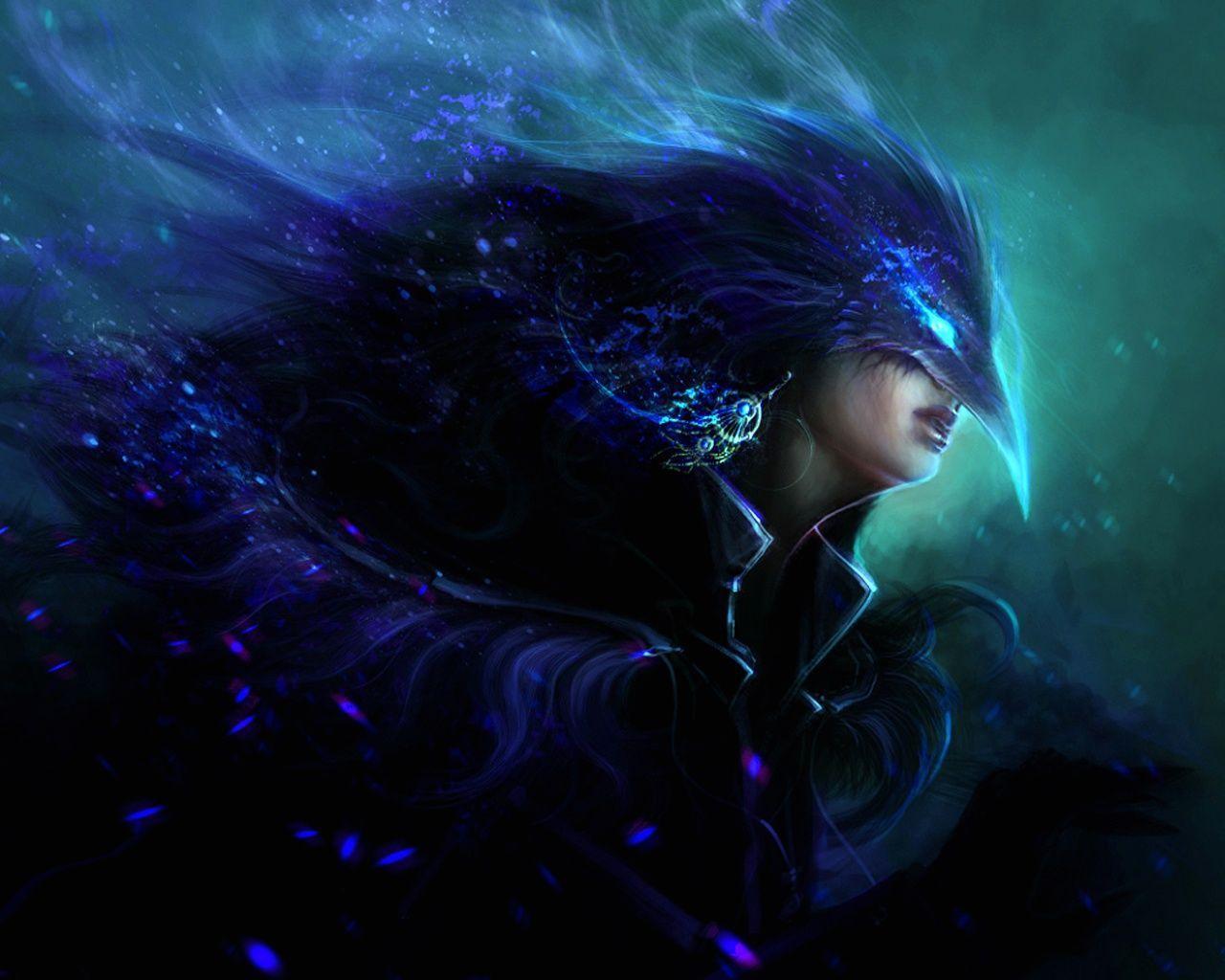 Download Dark Blue Fantasy Women Crunch Wallpaper 1280x1024. Full