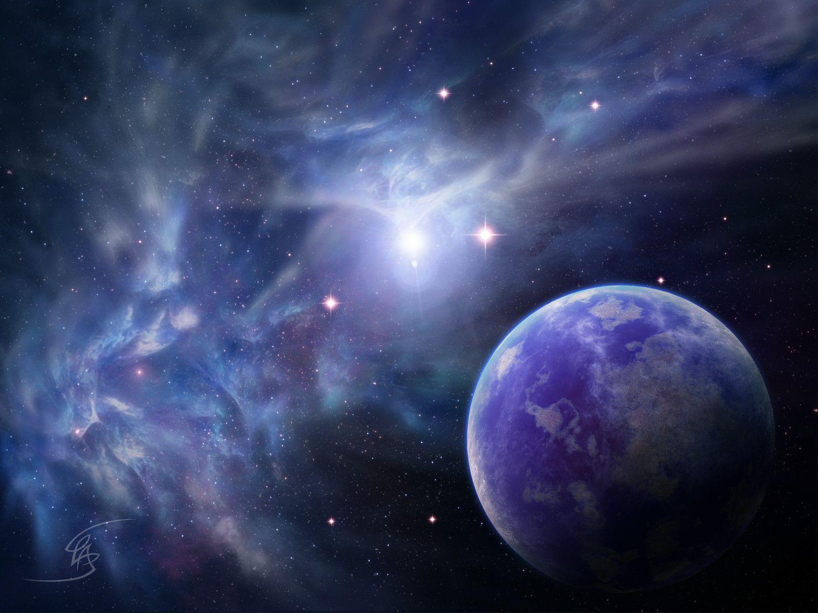 Fractal Nebula And A Blue Planet Wallpaper 1600x12