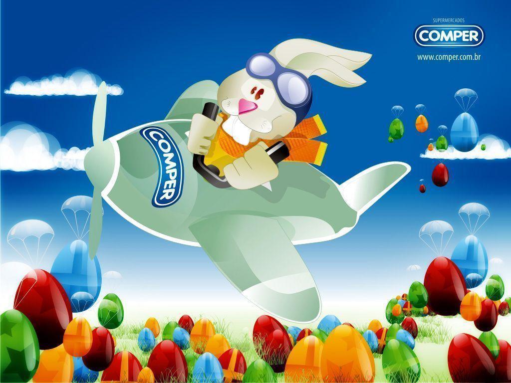 Flying Easter bunny desktop PC and Mac wallpaper