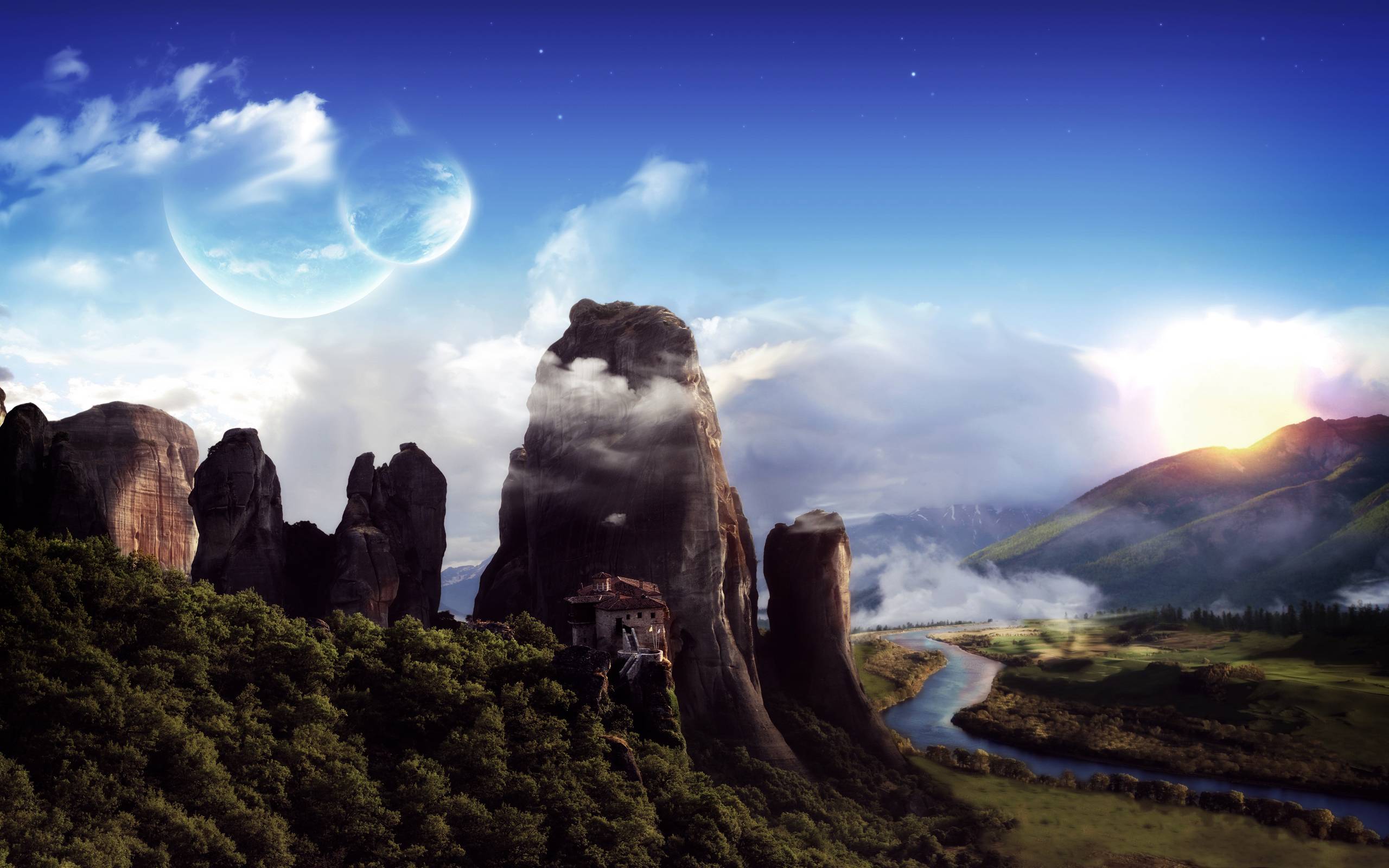 Meteora in fantasy / 2560 x 1600 / Fantasy / Photography. MIRIADNA