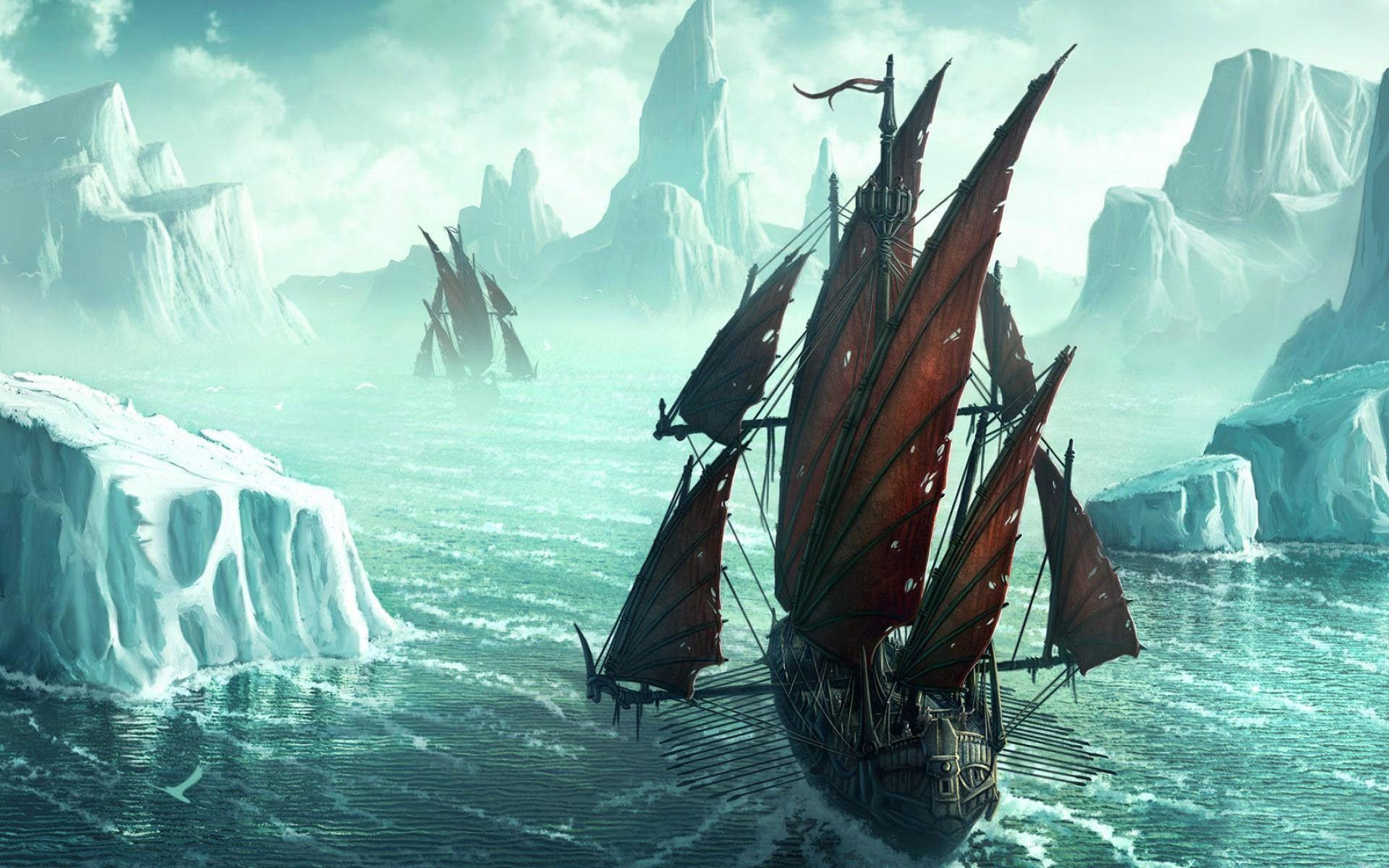 Pirate Ships In Icy Waters