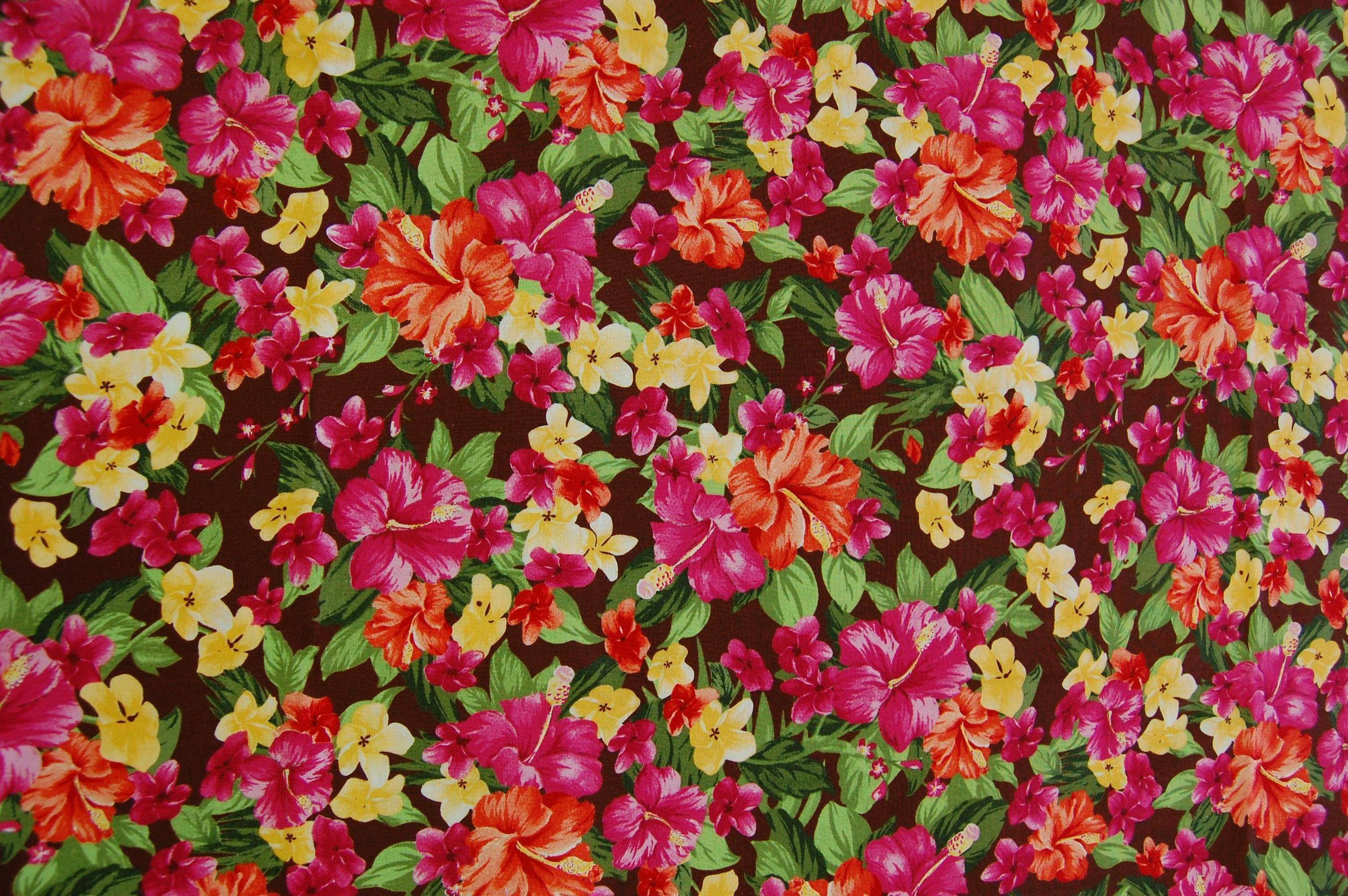 Orange and Pink Hibiscus on Brown Background