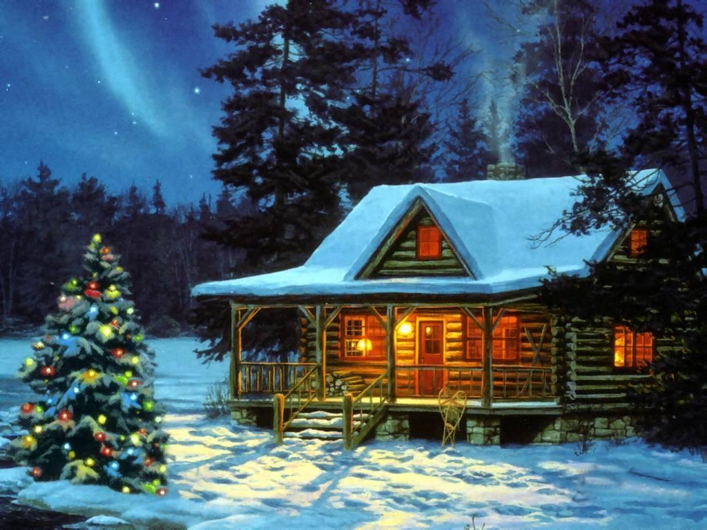 Christmas cabin free desktop background wallpaper image