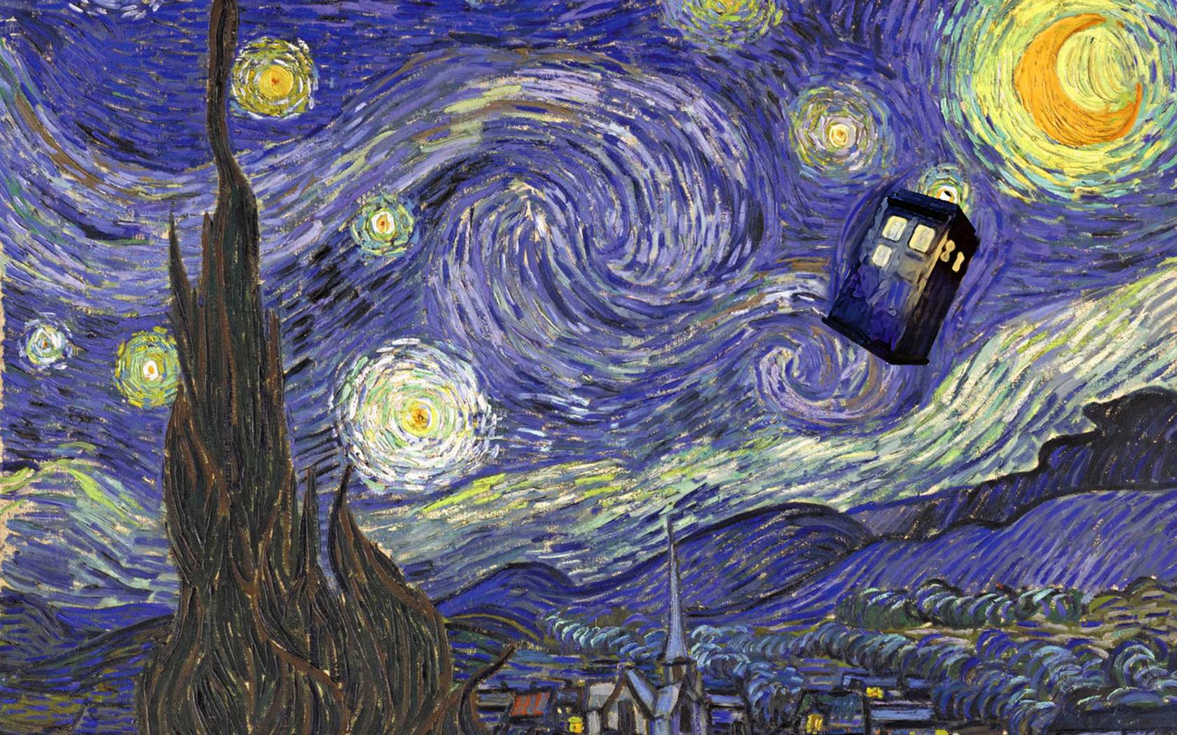 Download wallpaper Starry Night, TARDIS free desktop wallpaper