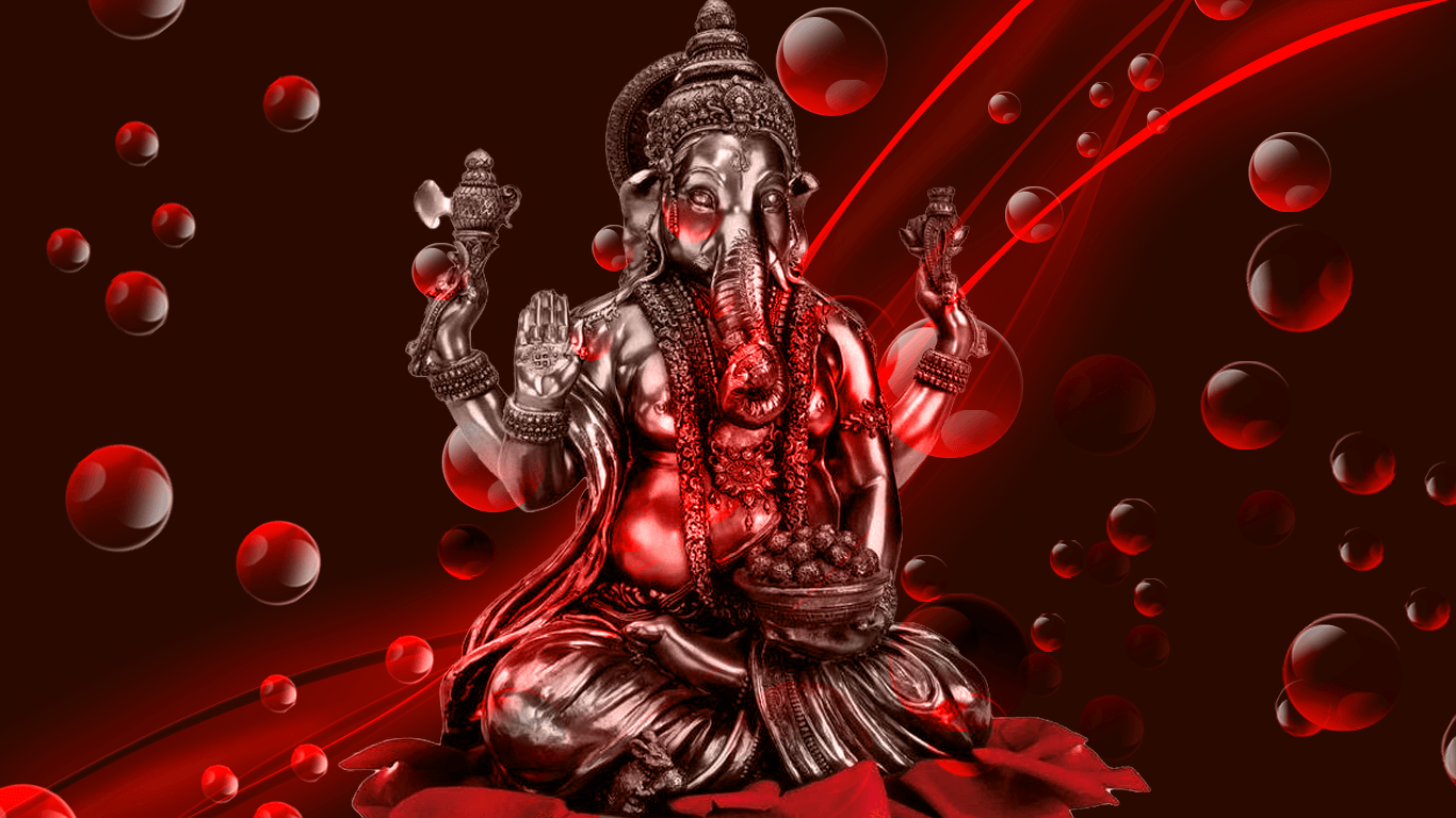 Sri Ganesha: Ganapati Ganesh In Abstract Red Bubble Background