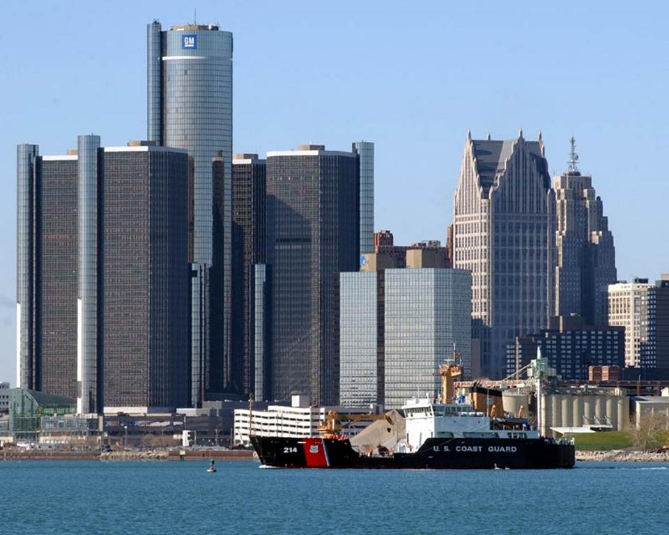 Free Detroit Skyline With Coast Guard Boat Background. Twitter