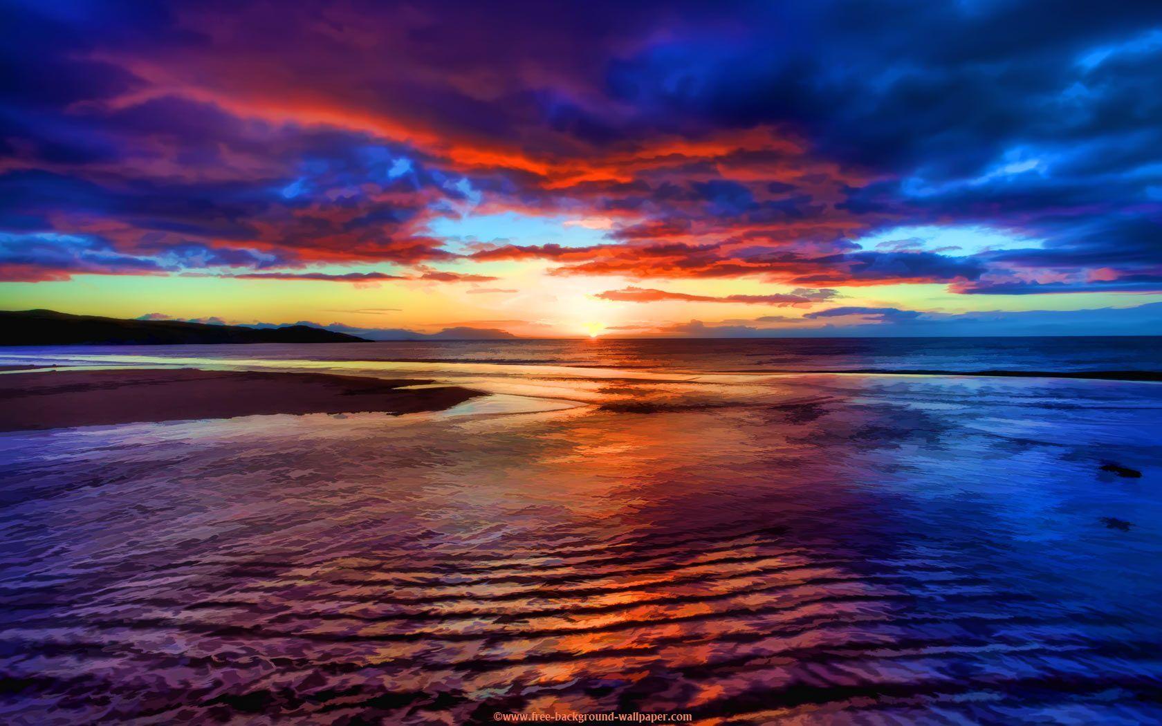 Cool Sunset Beach Image Widescreen HD Desktop Background Free