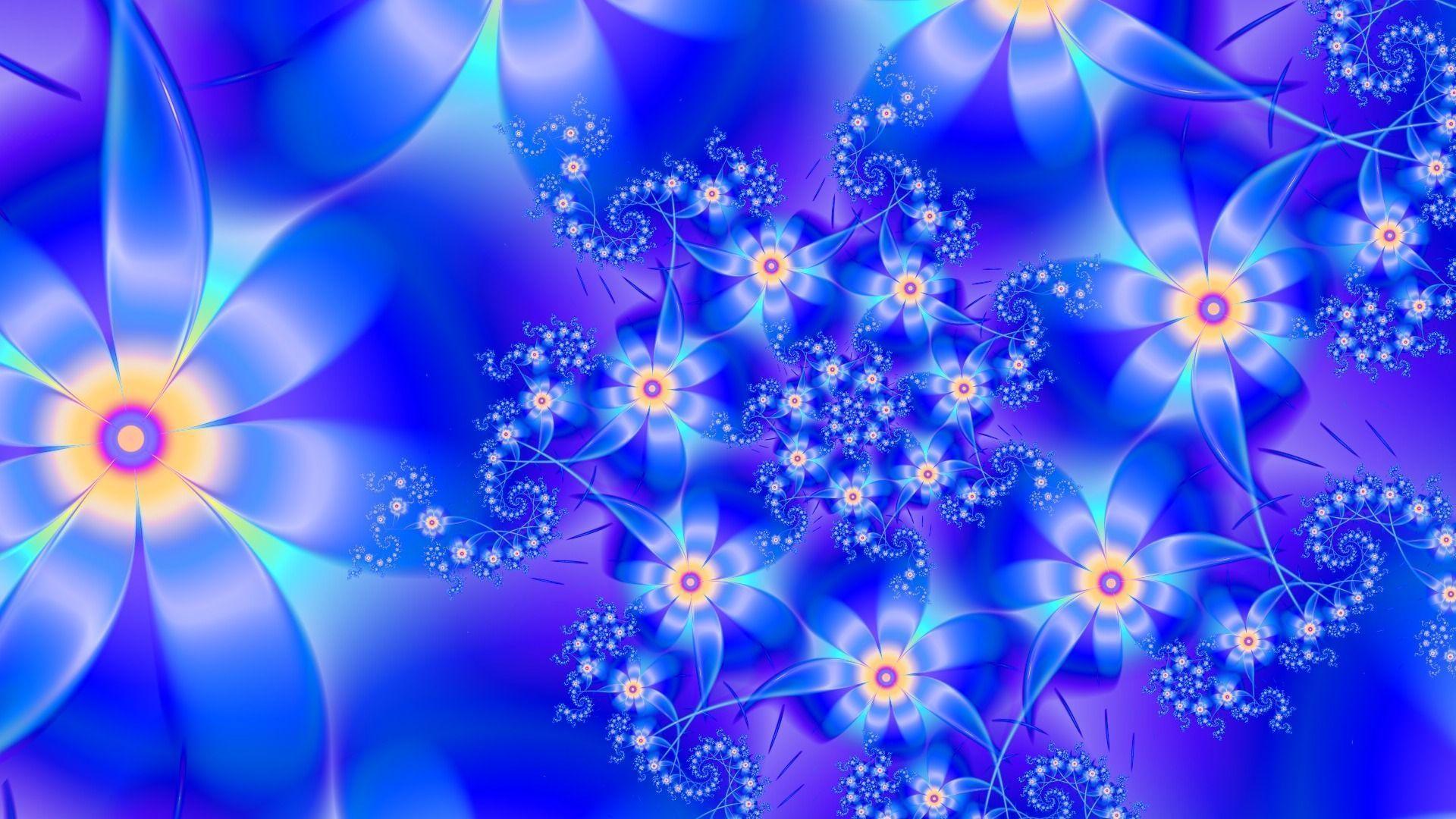 Wallpaper For > Blue Flower Abstract Wallpaper