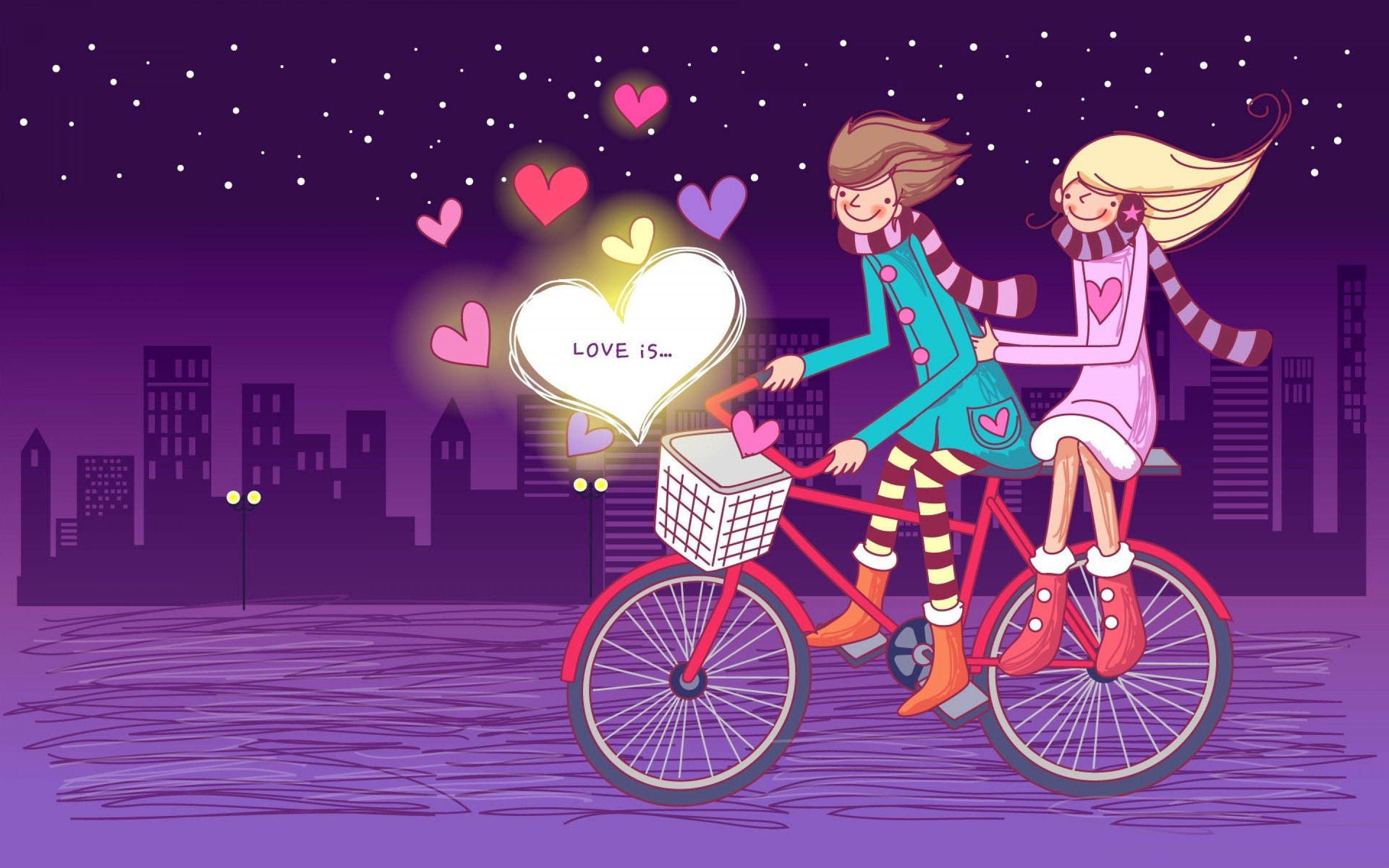 Sweet Cartoon Love Couple Artwork Wallpaper