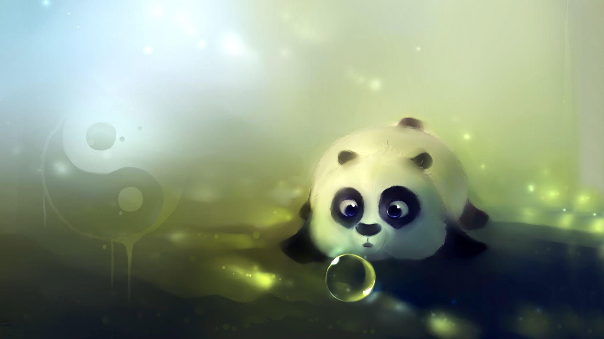 Cartoon Panda looks Cute Wallpaper in 3D