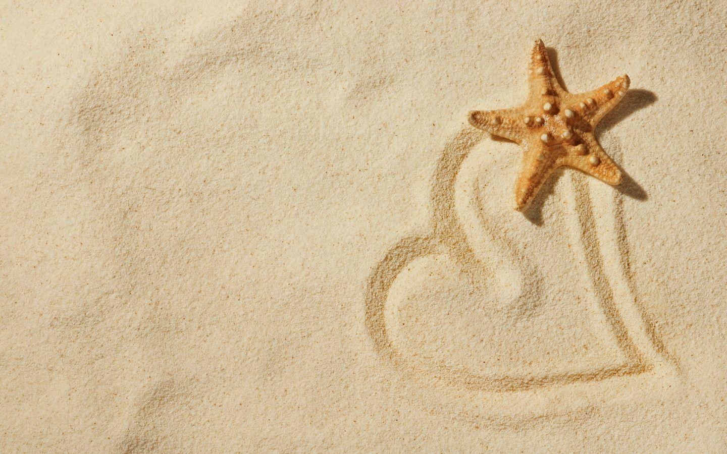 Heart Star Sand Beach widescreen wallpaper. Wide