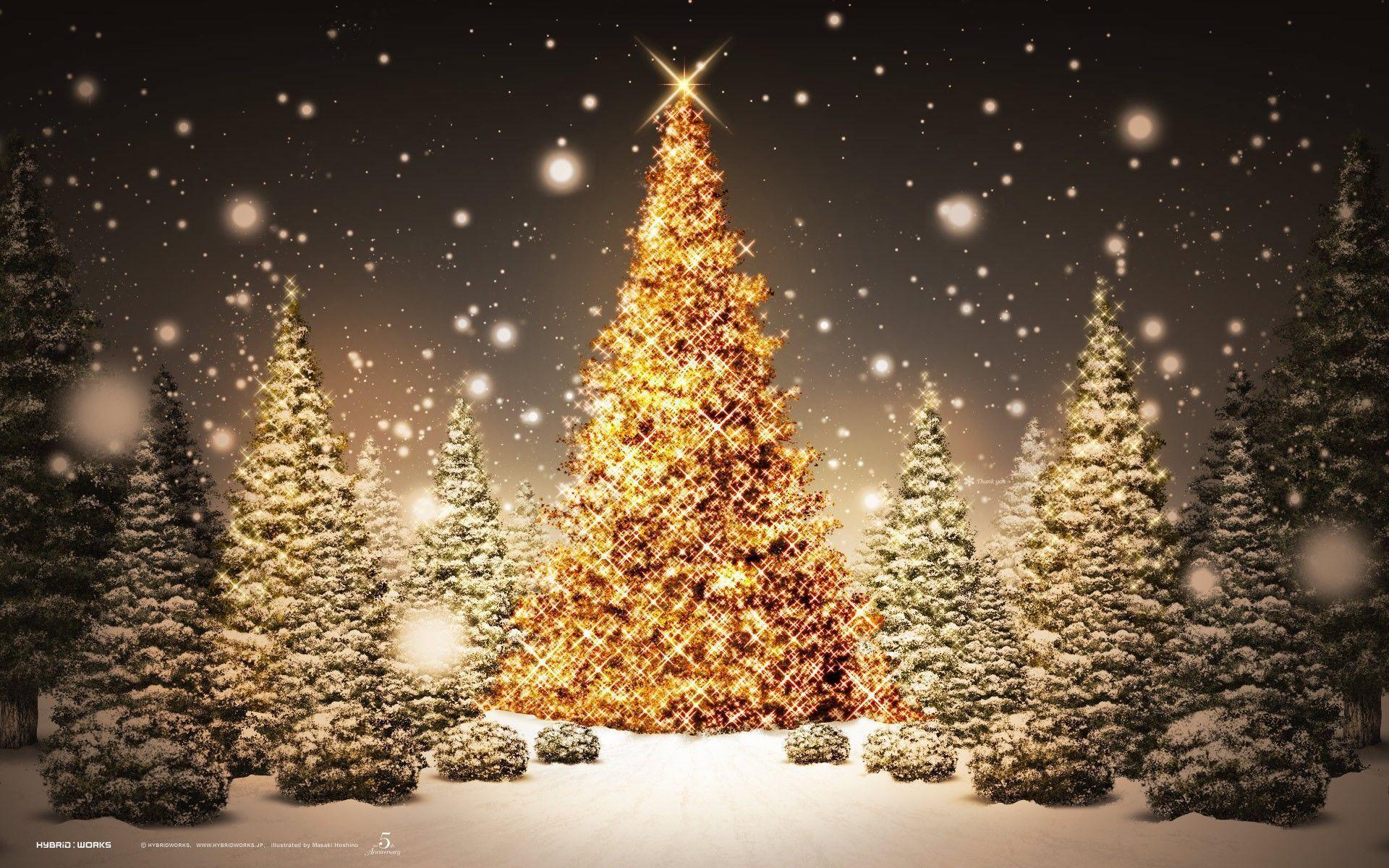Golden Christmas Tree Wallpaper And Background