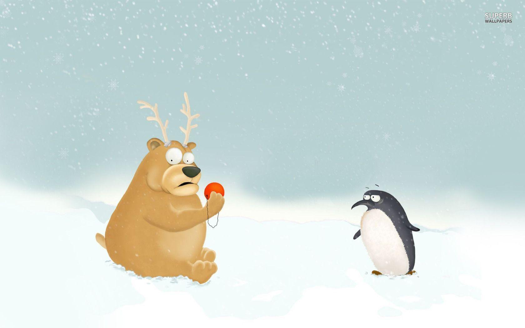 Penguin and bear dressed as Rudolph wallpaper wallpaper - #