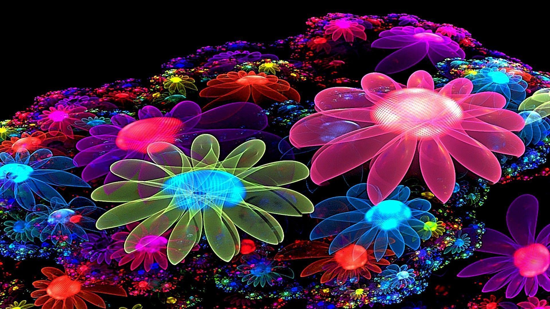 Glittering Abstract Flowers HD Wallpaper. Widescreen Wallpaper