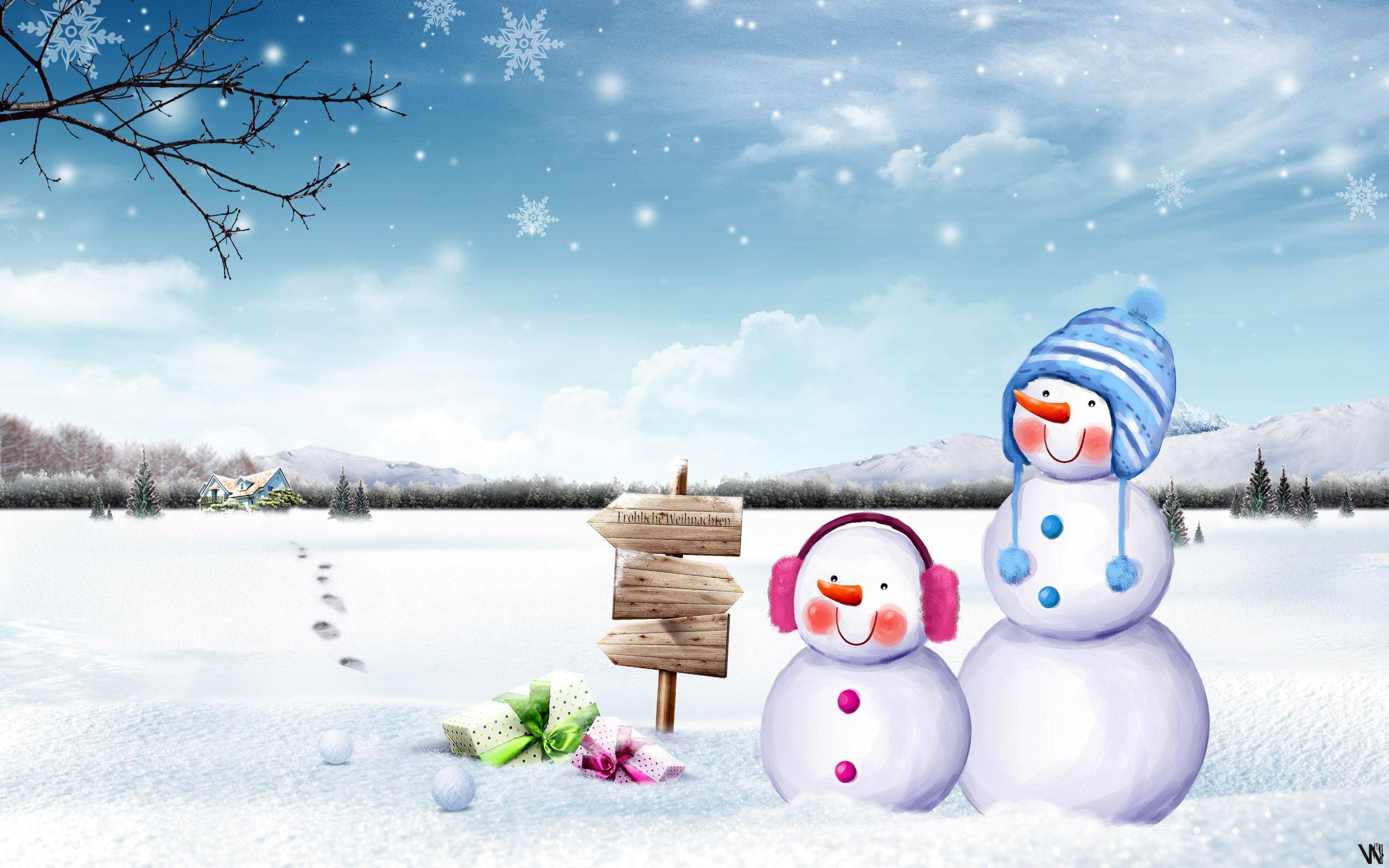 HD Cute Snowmen Wallpaper