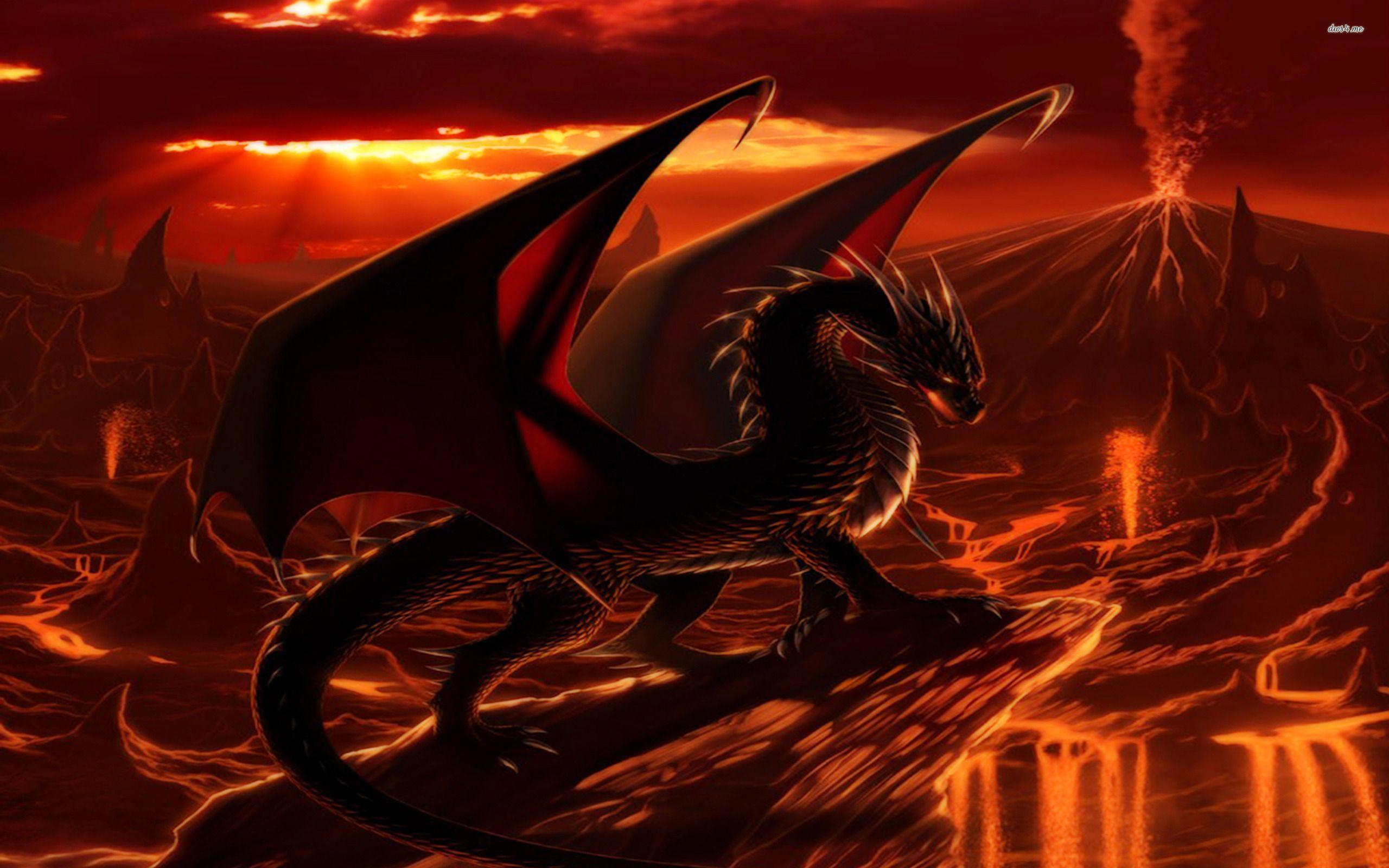 Dragon surrounded by lava wallpaper wallpaper