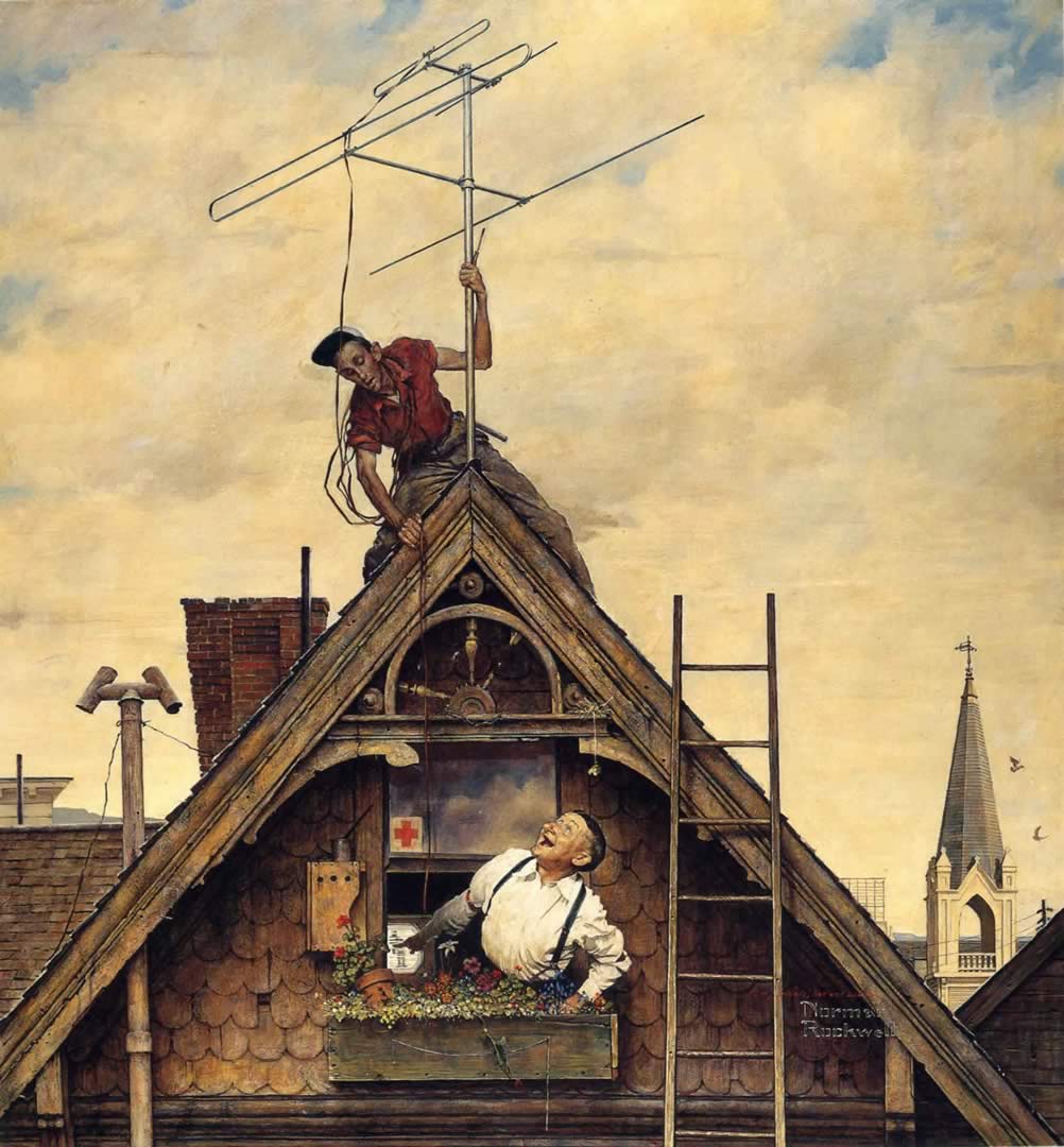 New Television Antenna Rockwell Paintings Wallpaper Image
