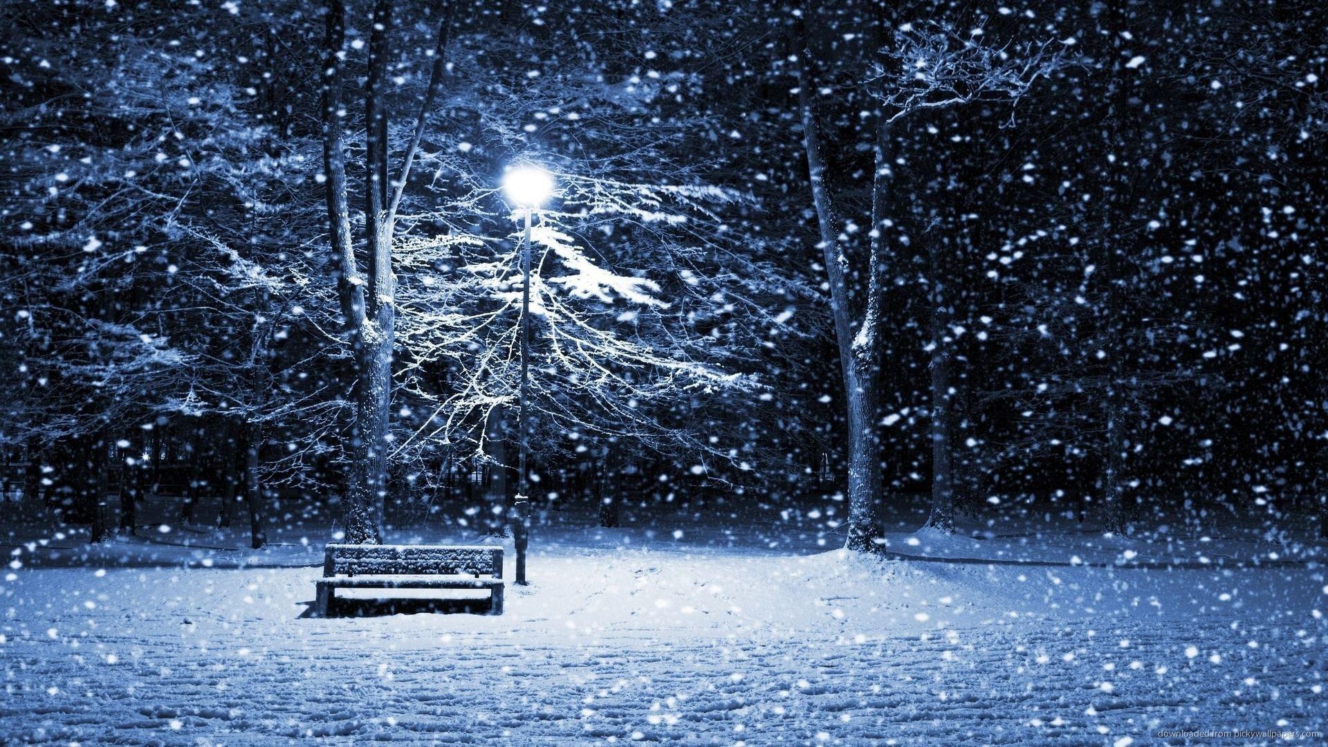 Download 1920x1080 Winter Street With Bench And Lamp Post Wallpapers