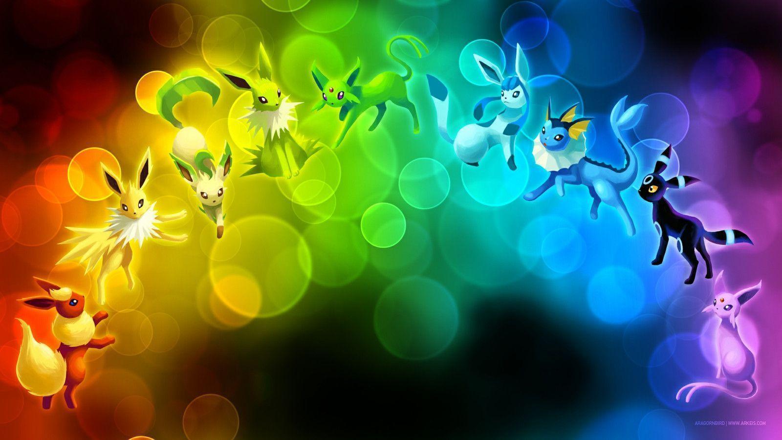 Download Pokemon Eeveelution Rainbow Wallpaper 1600x900. Full HD
