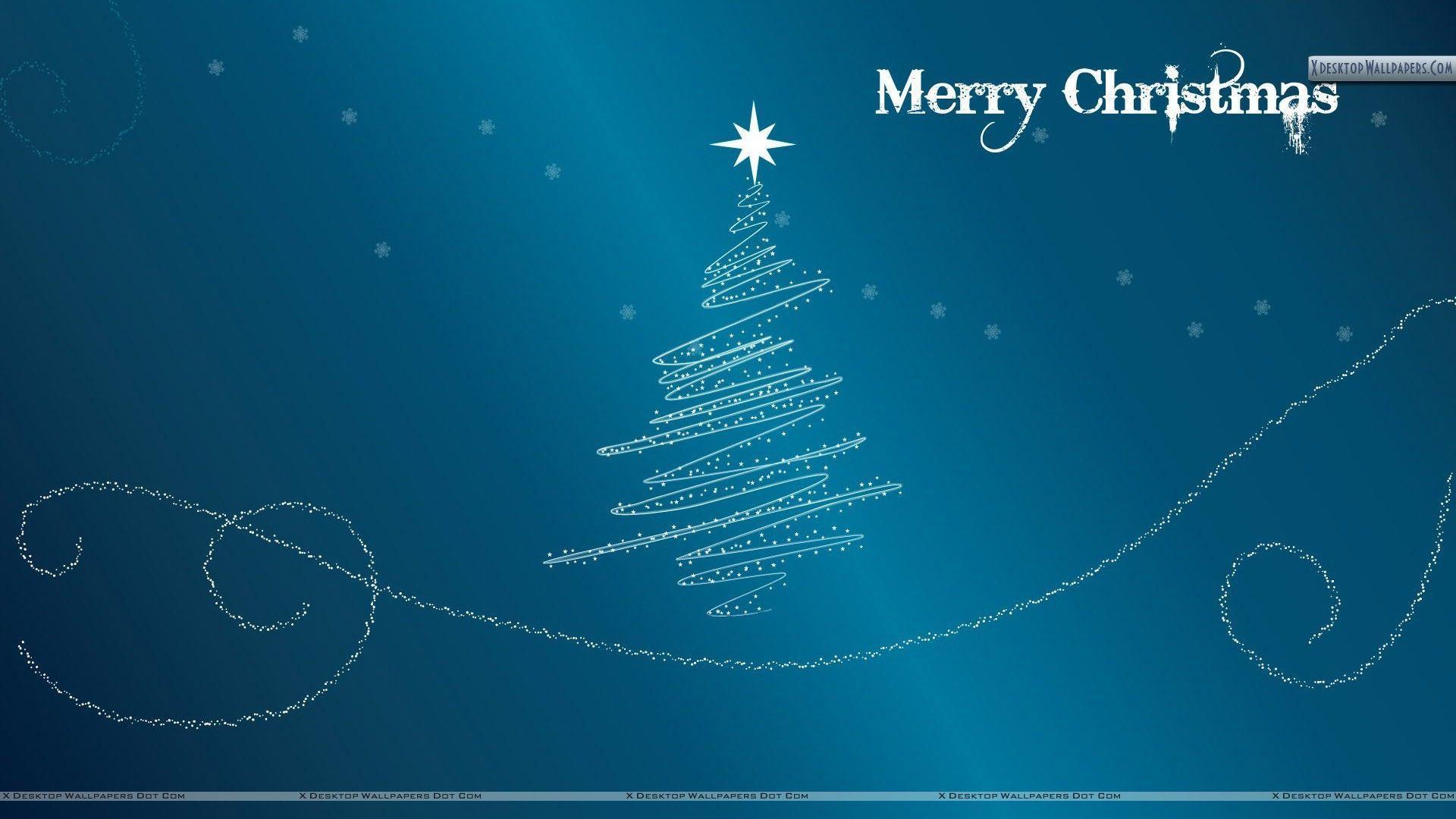 Merry Christmas With Blue Background Wallpaper