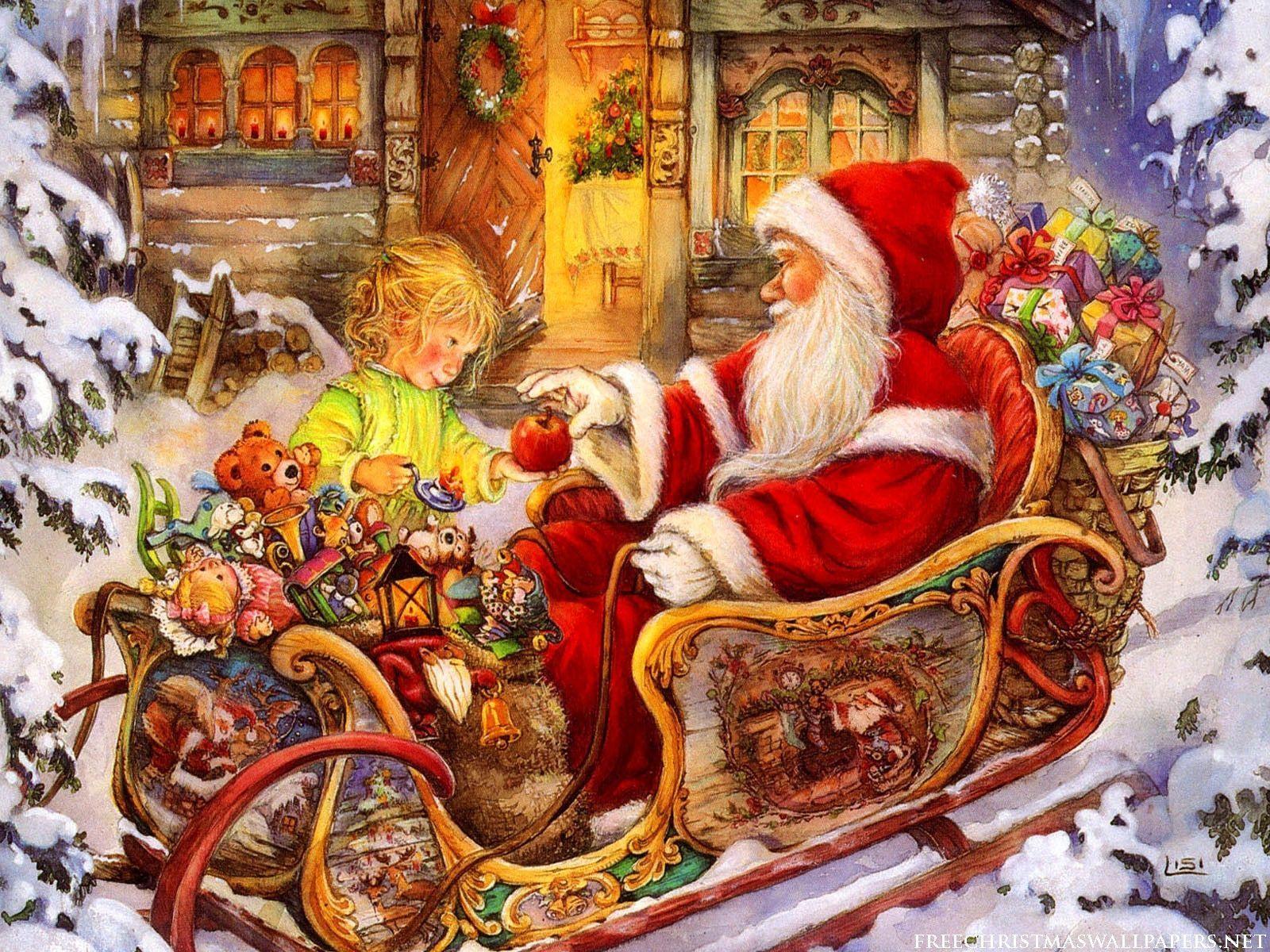 Santa Claus and Gifts Wallpaper