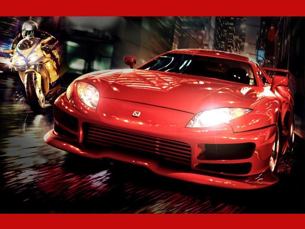 Bike Versus Red Sports Car Wallpaper Picture « mycarswallpaper