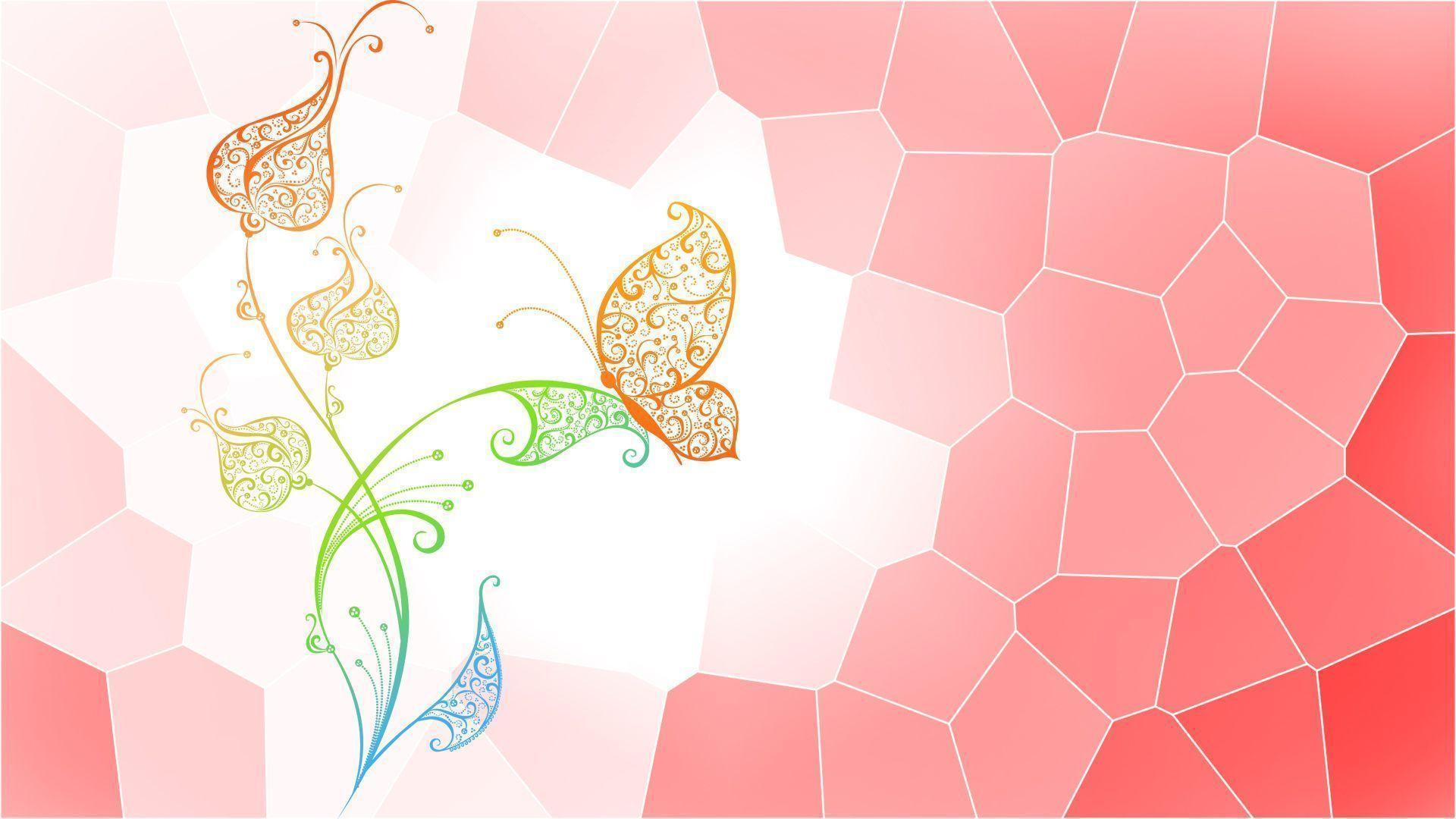 Wallpaper Flower, Butterfly, Dots, Abstract, Vector, Stained Glass