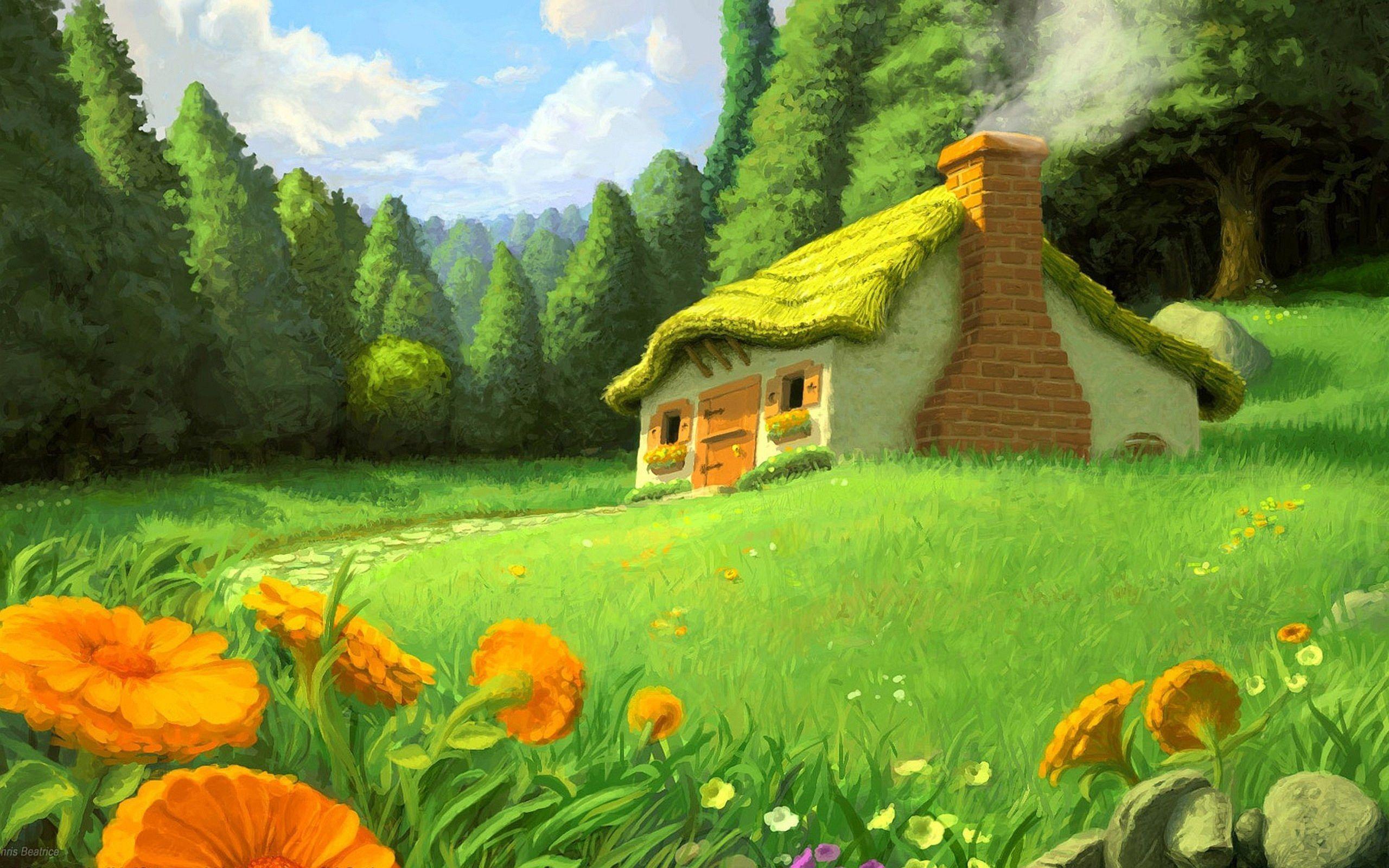 Fairy Tale Cottage Wallpaper