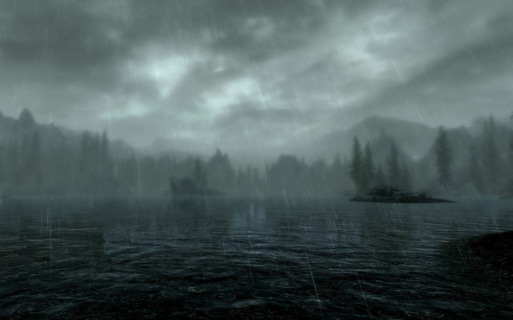 Free Wallpaper lake by rain 1680x1050 wallpaper