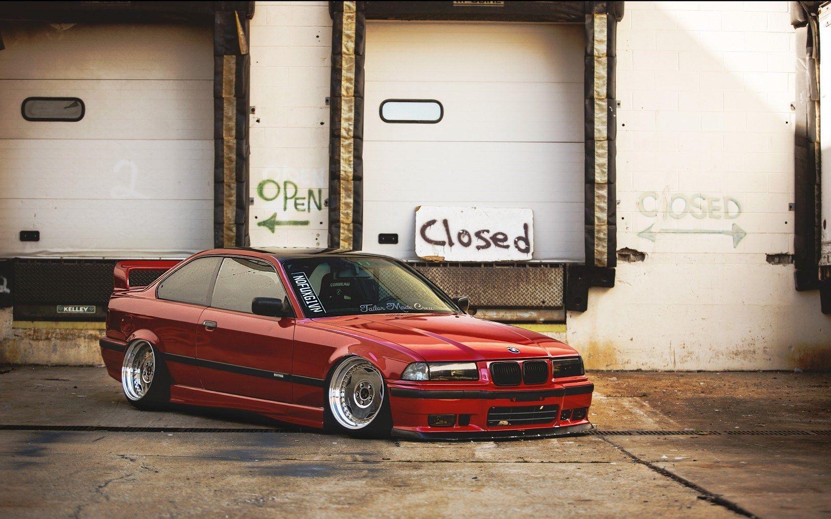 BMW E36 Red Tuning Parking Warehouse HD Wallpaper