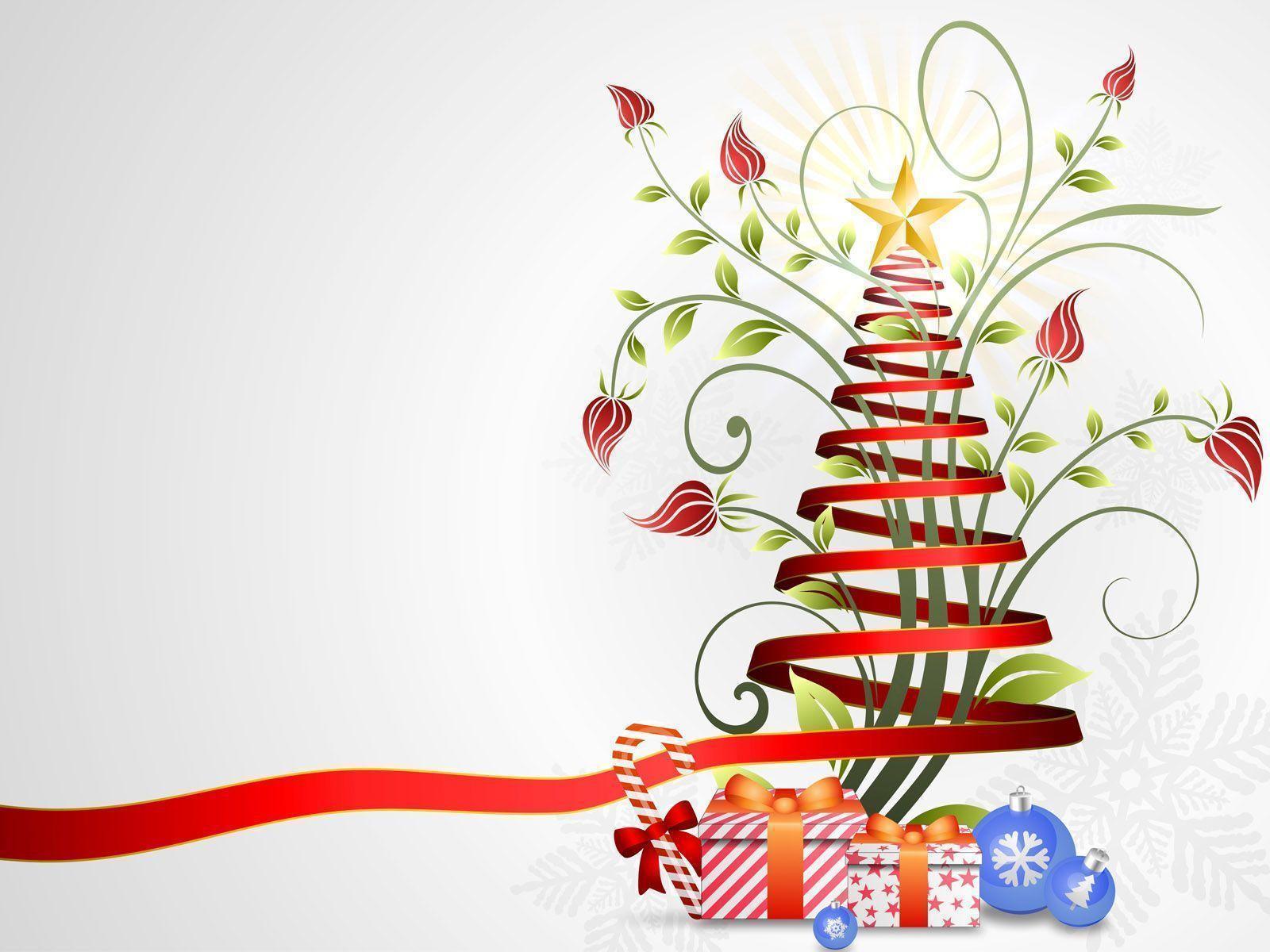 Floral ribbon christmas tree Background for Powerpoint