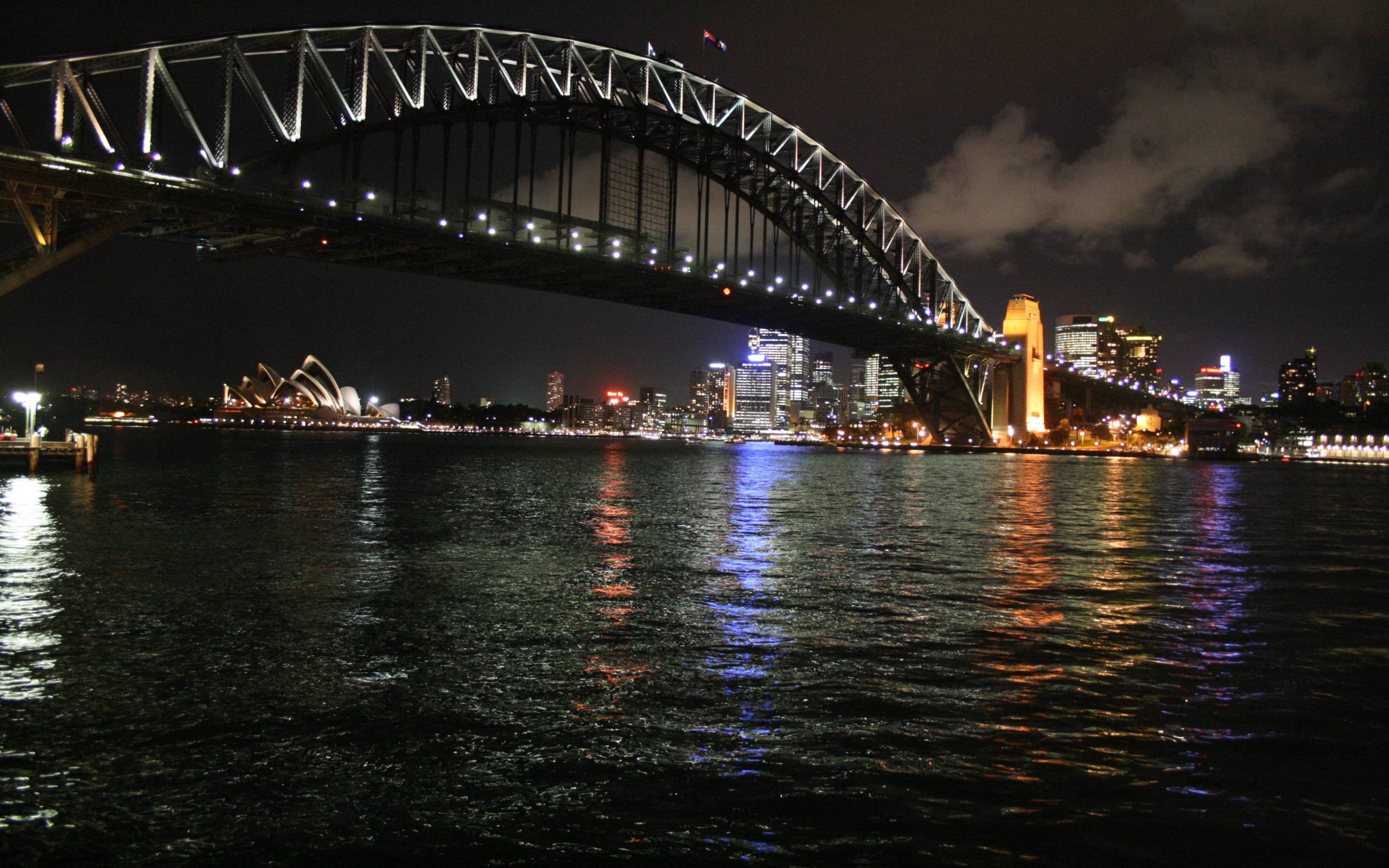 Sidney by Night, bay, bridge, lights, skyline