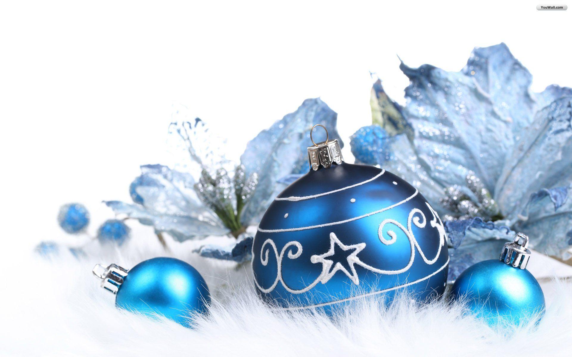 Wallpaper For > Blue Christmas Ornaments Wallpaper