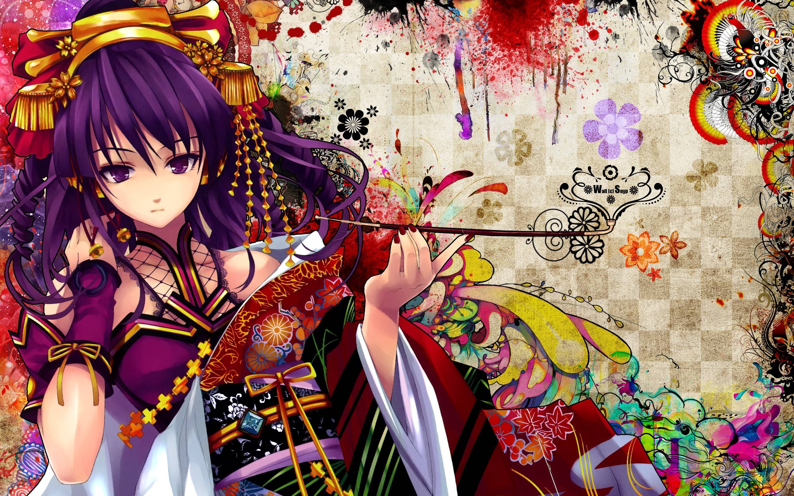 The Image of Multicolor Patterns Long Hair Geisha Purple Hair