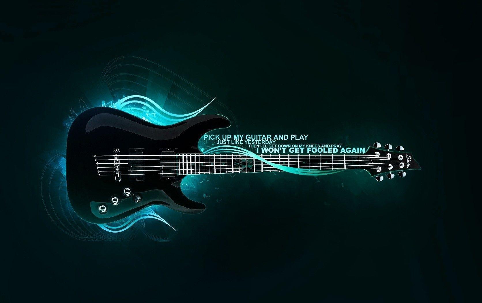 3D Blue Guitar on Black Background Free and Wallpaper