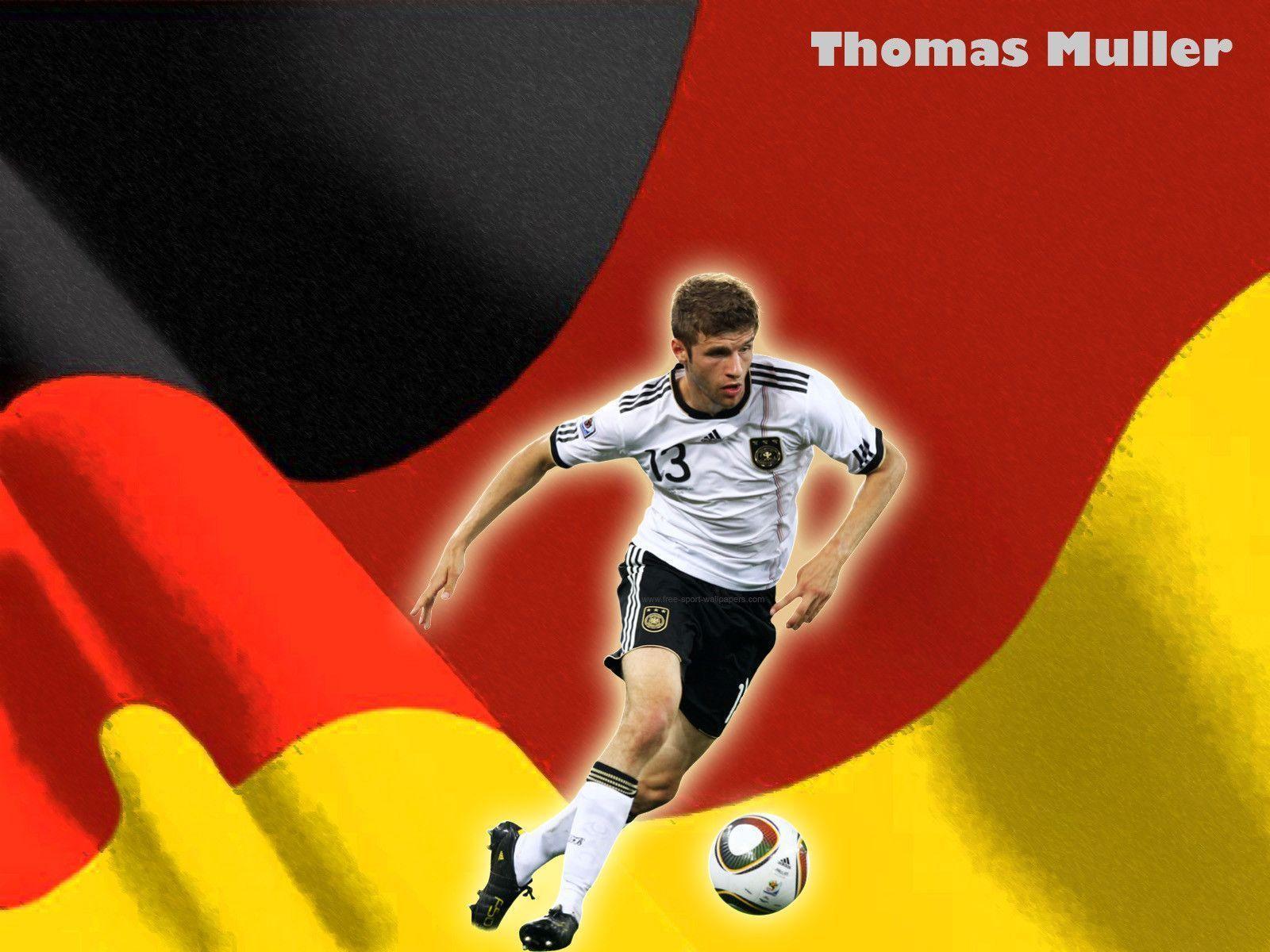 Thomas Muller with Germany flags wallpaper in HD for free download