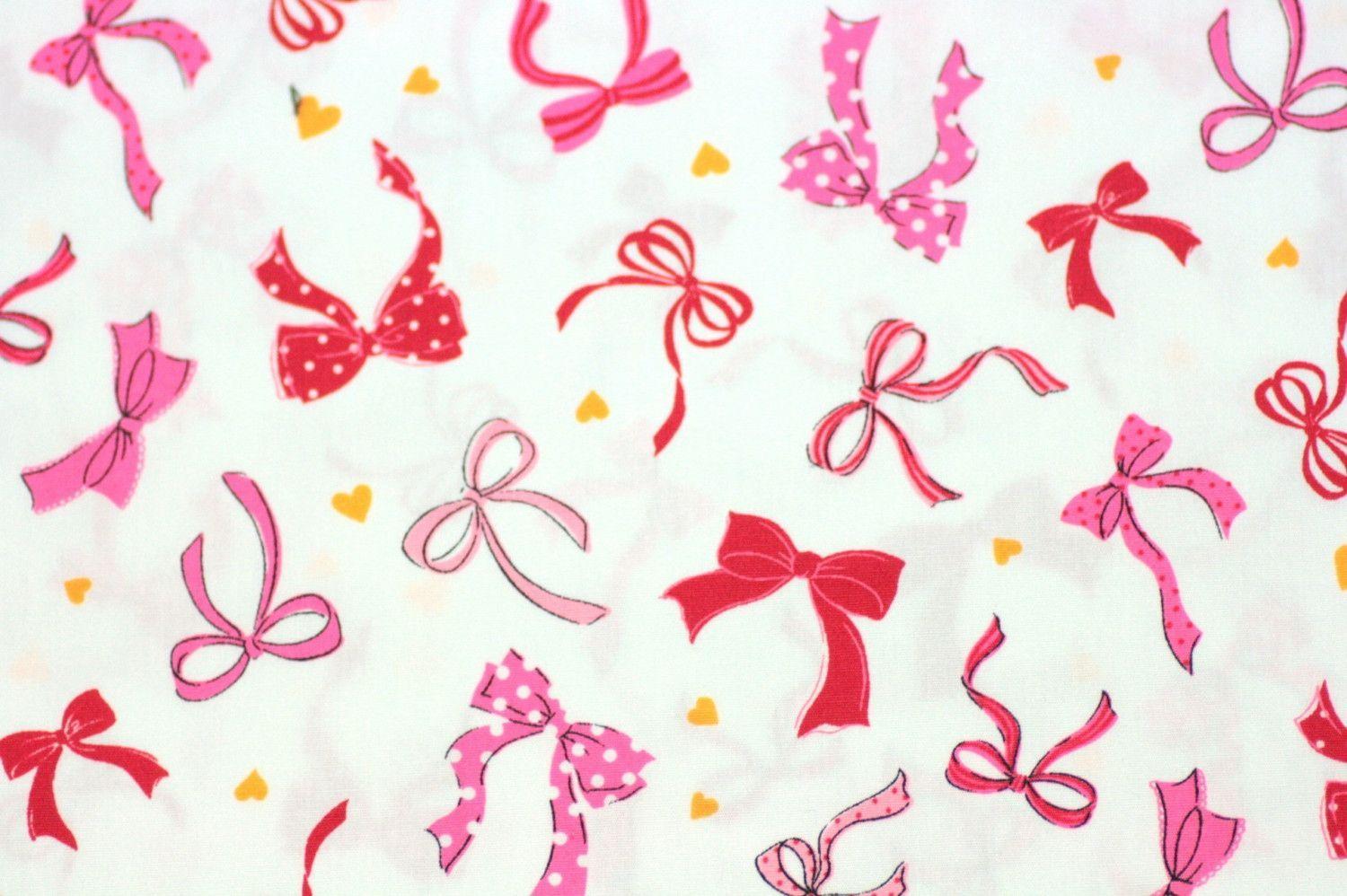 Kawaii Cute Ribbon Print Japanese Fabric white