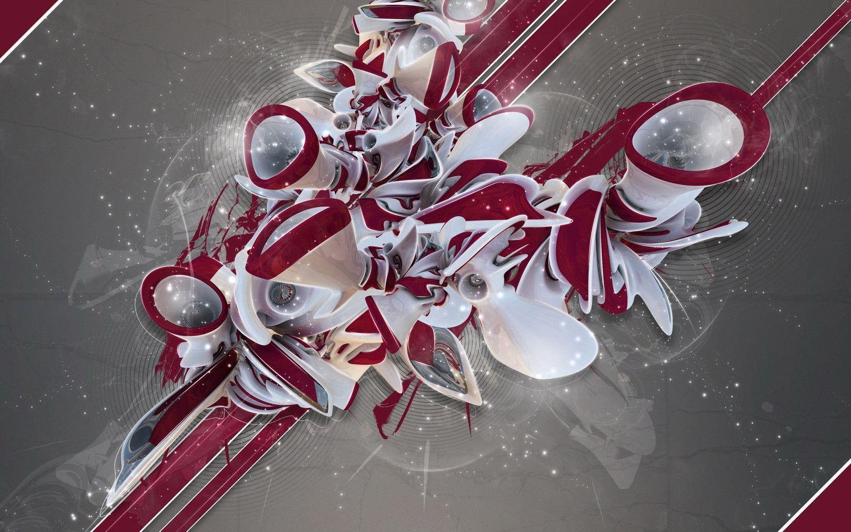 Red and white graffiti shapes 1920x1200 3D Wallpaper - #
