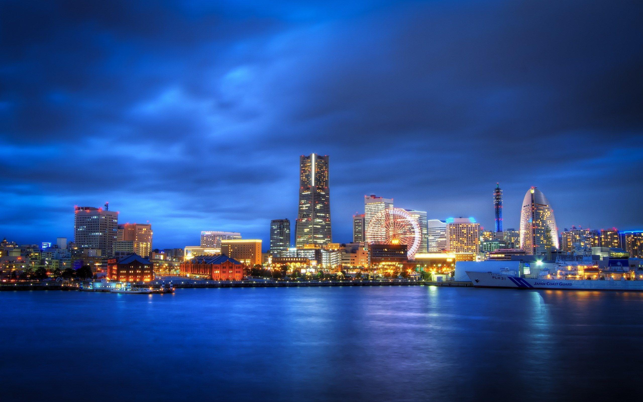 Yokohama Skyline Japan Sea Blue HD Wallpaper