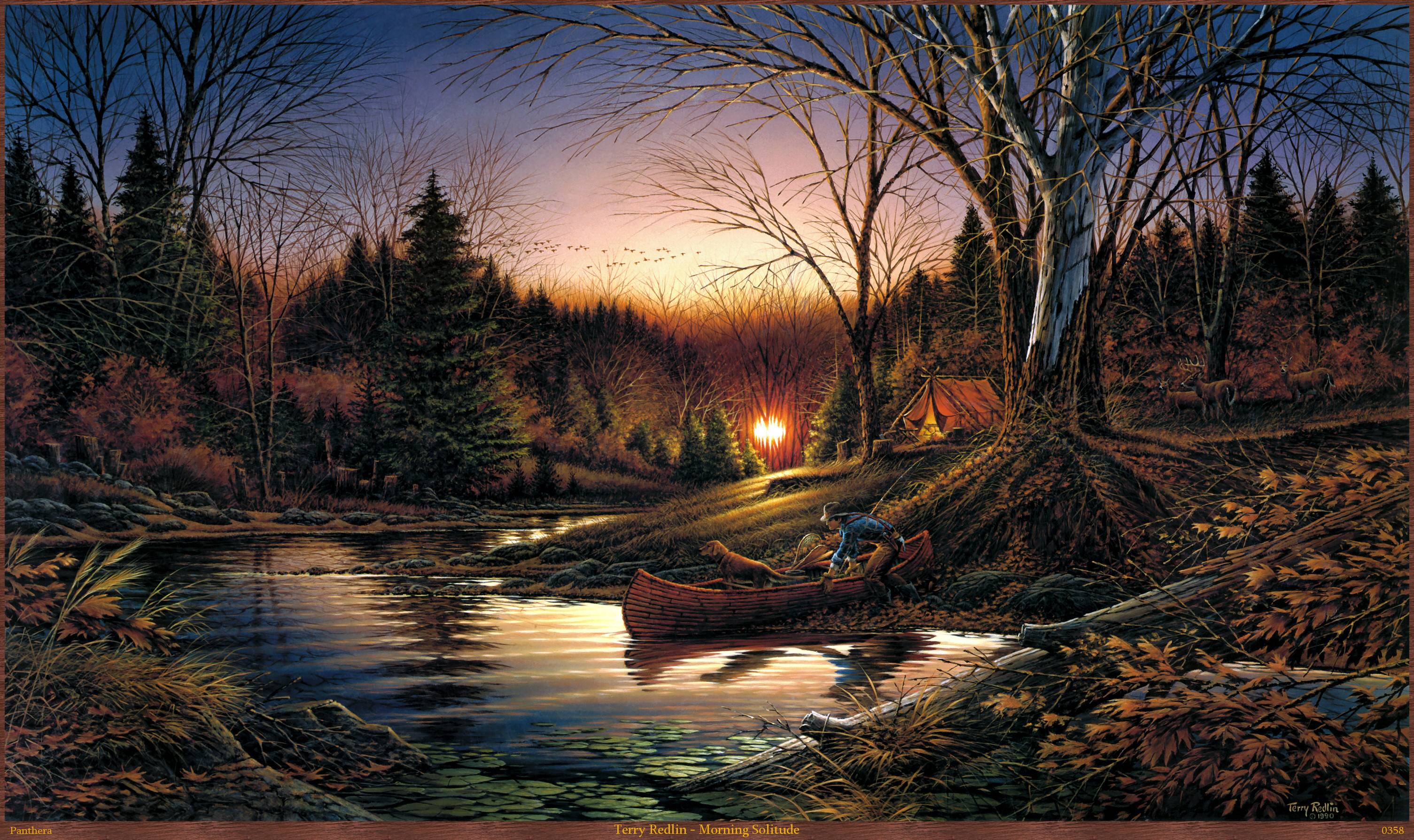 Wallpaper terry redlin, best friends, art, autumn, evening, sunset