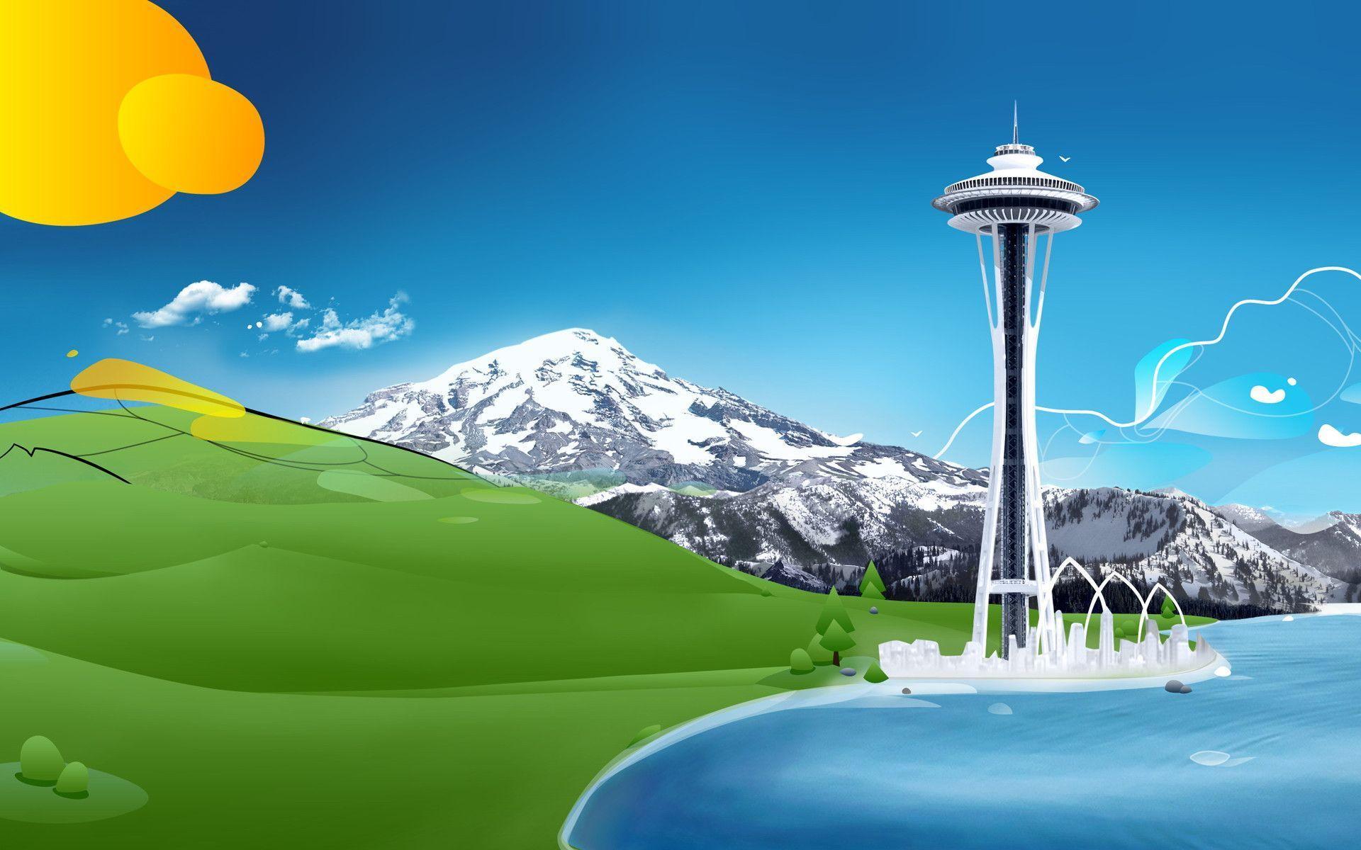 Space Needle on the lake wallpaper