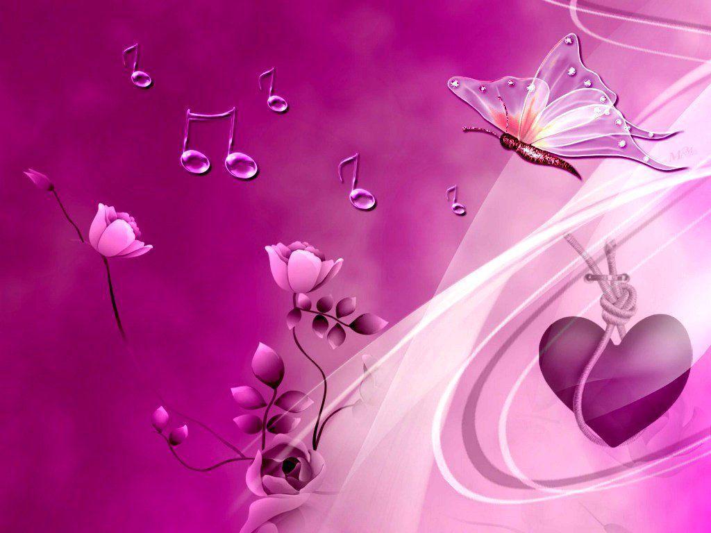 Pink Heart And Butterflies Wallpaper HD Wallpaper. Vector