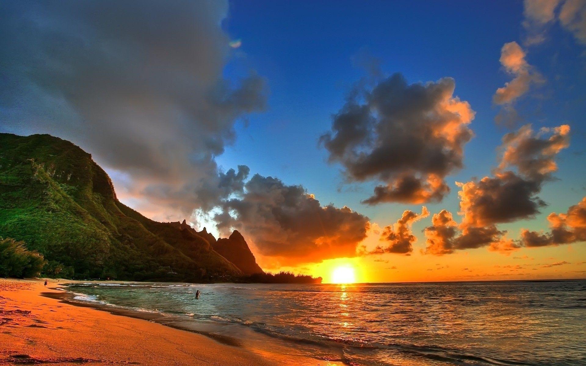 Beach Sunset Landscape Painting HD Wallpaper
