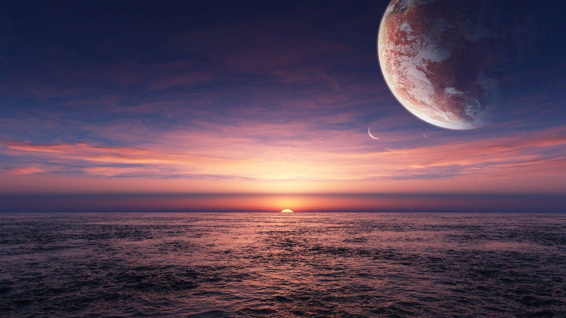 Download Fantasy Solaris Sea Moon Wallpaper. Full HD Wallpaper