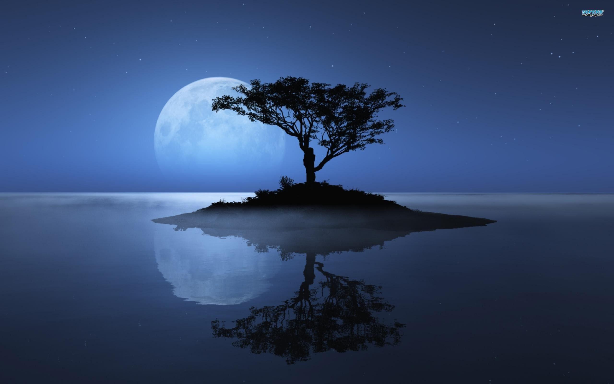 Blue moon over the water wallpapers