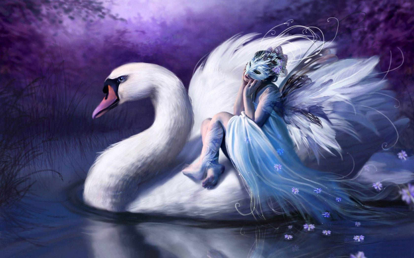 Girl and swan wallpaper