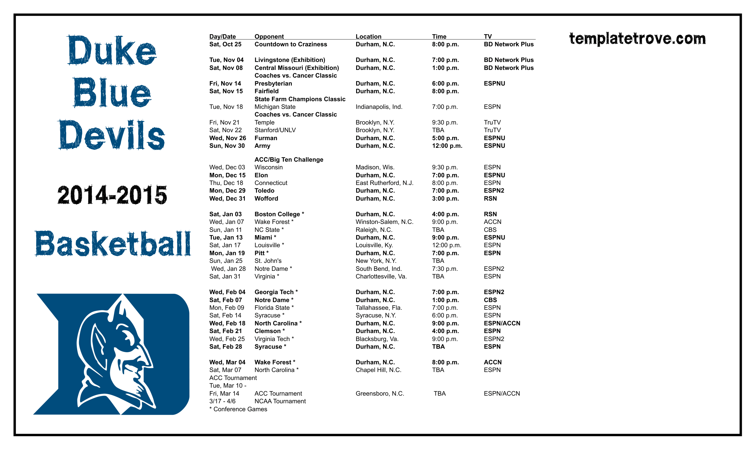 2014 2015 College Basketball Desktop Wallpaper Schedules
