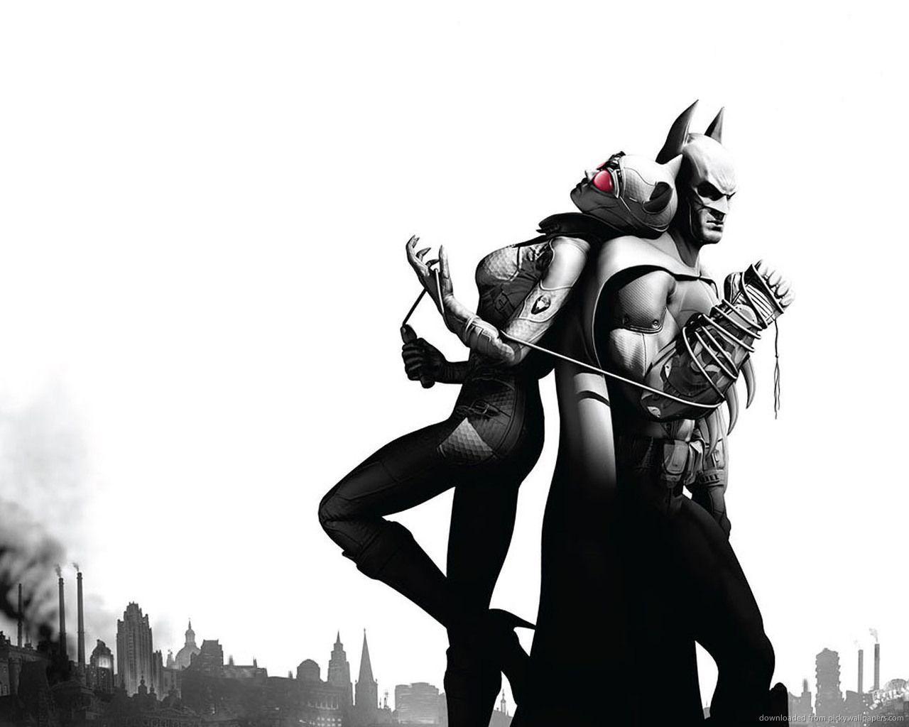 Download 1280x1024 Arkham City Batman With Catwoman Wallpaper