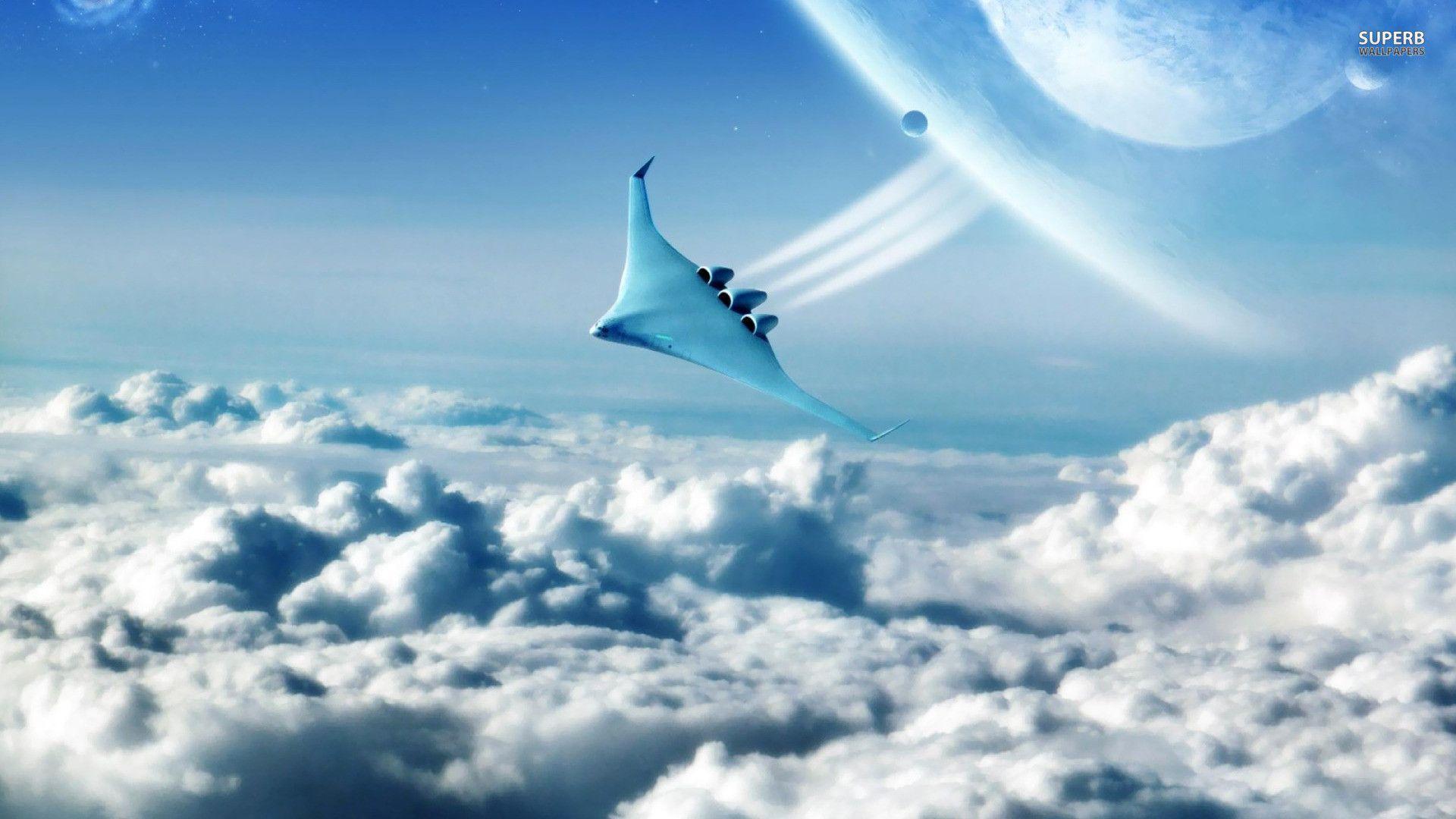 Spaceship above the clouds wallpaper wallpaper - #